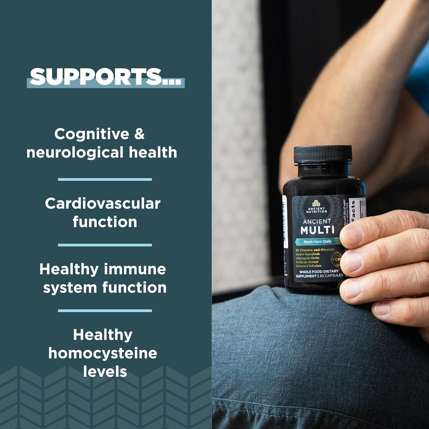 Men's Once Daily Multivitamin with Vitamin A, B, K2, Fenugreek Seed - 30 Ct, Supports Immune System, Paleo & Keto Friendly