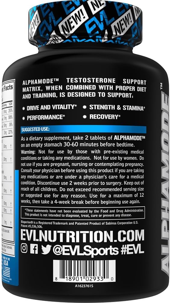 Men's Performance & Recovery Supplement - Evlution Nutrition Alphamode - Vitamin D3, B6, Ashwagandha, Horny Goat Weed - 30 Servings