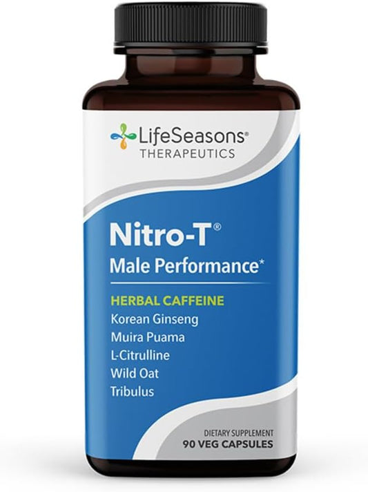 Men's Performance Support Supplement for Stamina, Energy, and Healthy Blood Circulation - Nitro-T by LifeSeasons - 90 Capsules