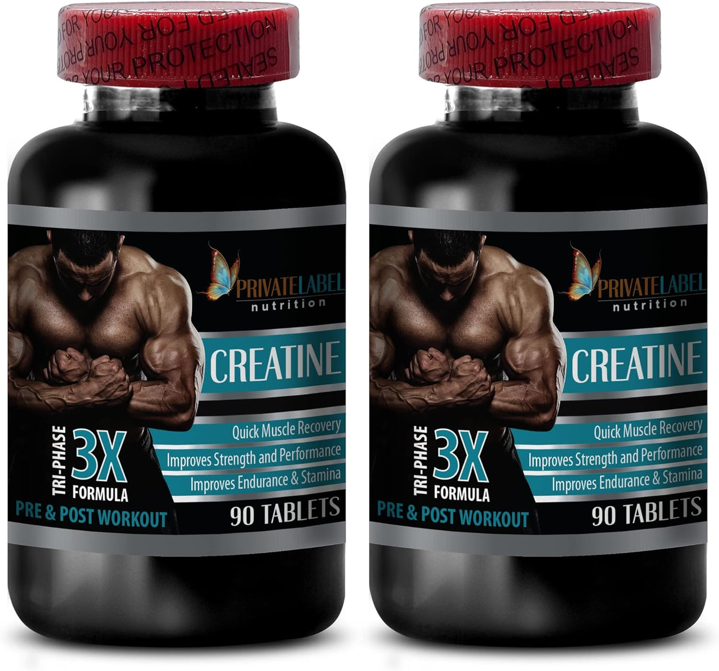 Men's Private Label CREATINE TRI-Phase Muscle Building Supplements - 3X Formula for Pre & Post Workout - 2 Bottles (180 Tablets) - creatine monohydrate Pills
