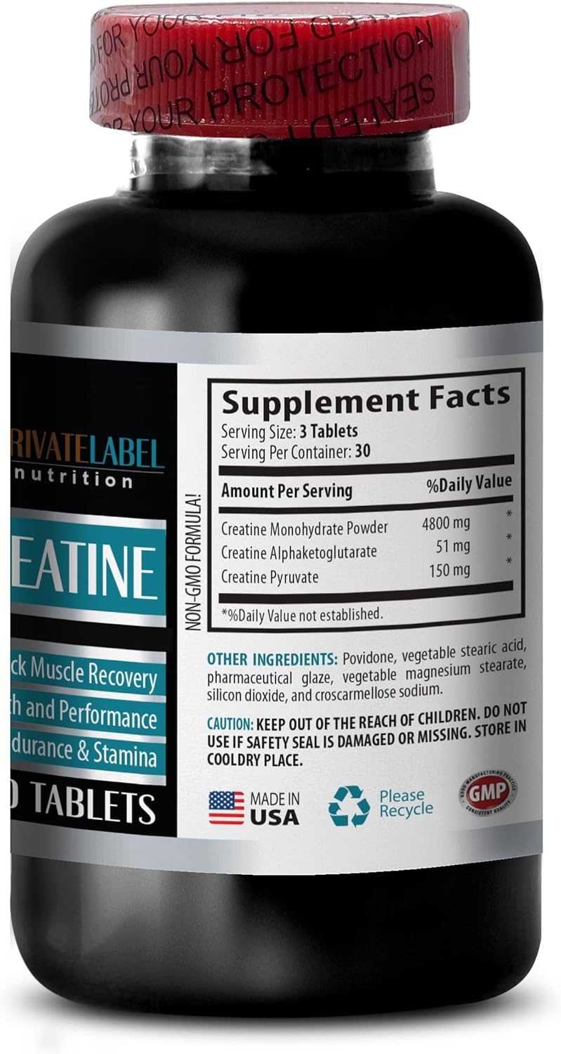 Men's Private Label CREATINE TRI-Phase Muscle Building Supplements - 3X Formula for Pre & Post Workout - 2 Bottles (180 Tablets) - creatine monohydrate Pills