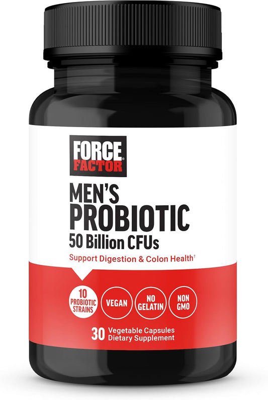Men's Probiotic Supplement with 50 Billion CFUs and 10 Strains for Gut Health - Non-GMO, Vegan, 30 Capsules