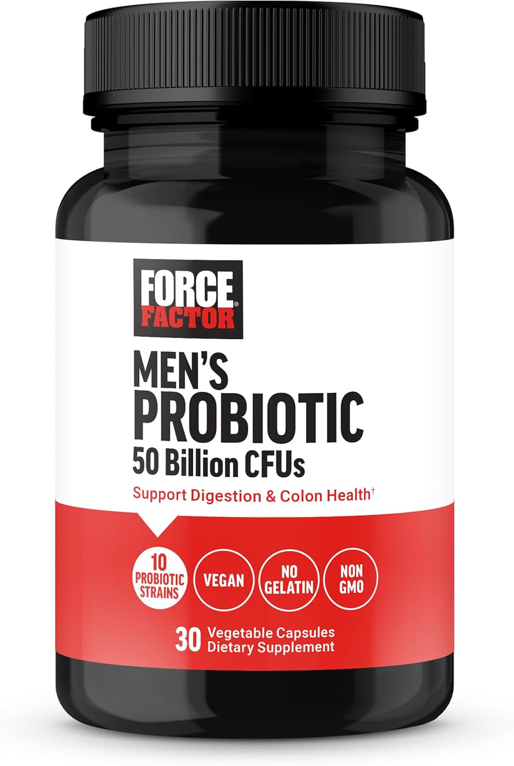 Men's Probiotic Supplement with 50 Billion CFUs and 10 Strains for Gut Health - Non-GMO, Vegan, 30 Capsules
