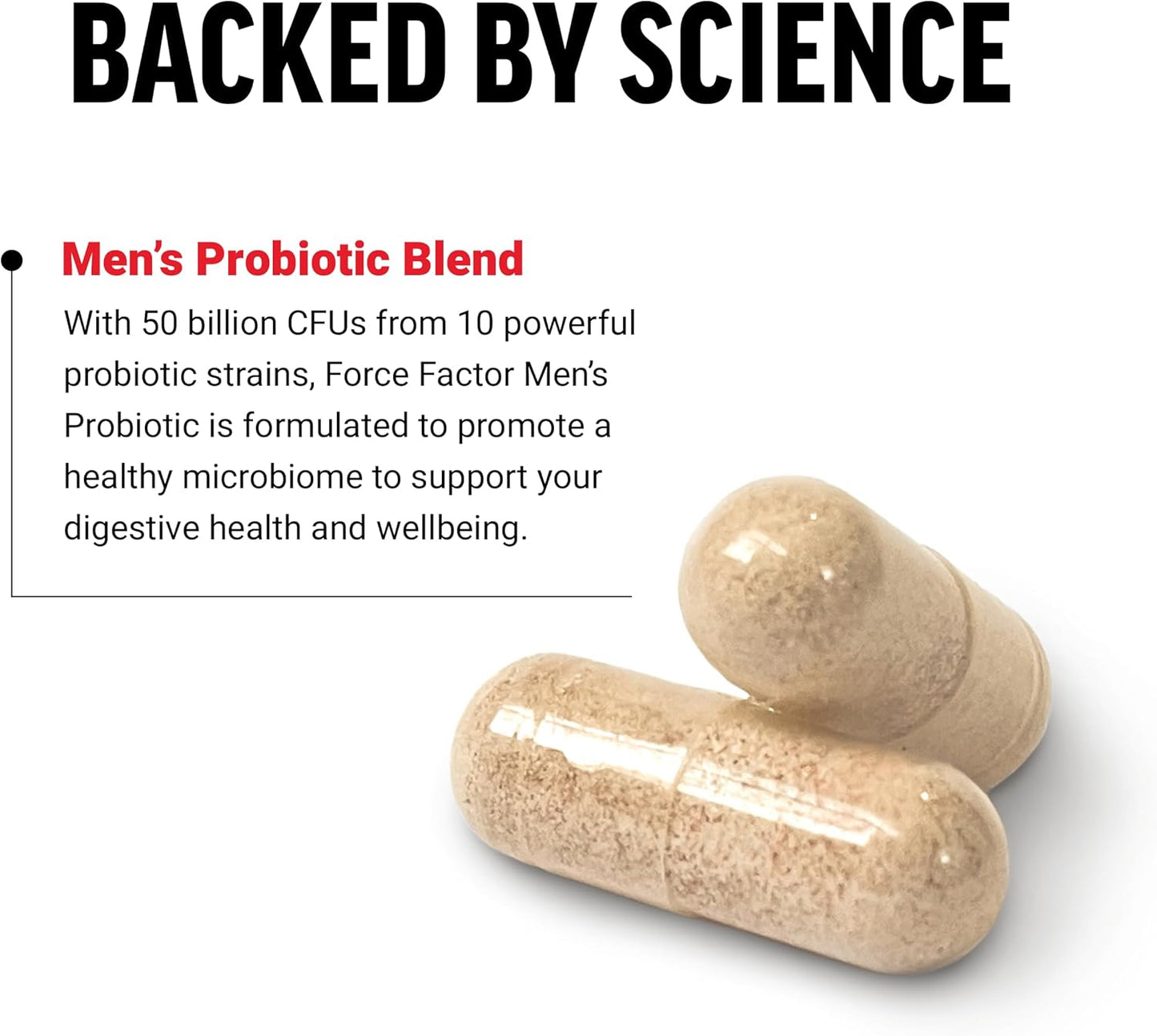 Men's Probiotic Supplement with 50 Billion CFUs and 10 Strains for Gut Health - Non-GMO, Vegan, 30 Capsules