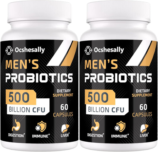 Men's Probiotic Supplement with 500 Billion CFUs & 12 Strains, Turmeric, Cranberry, Goji - Digestive, Immune, Urinary Tract Health - 60-Day Supply