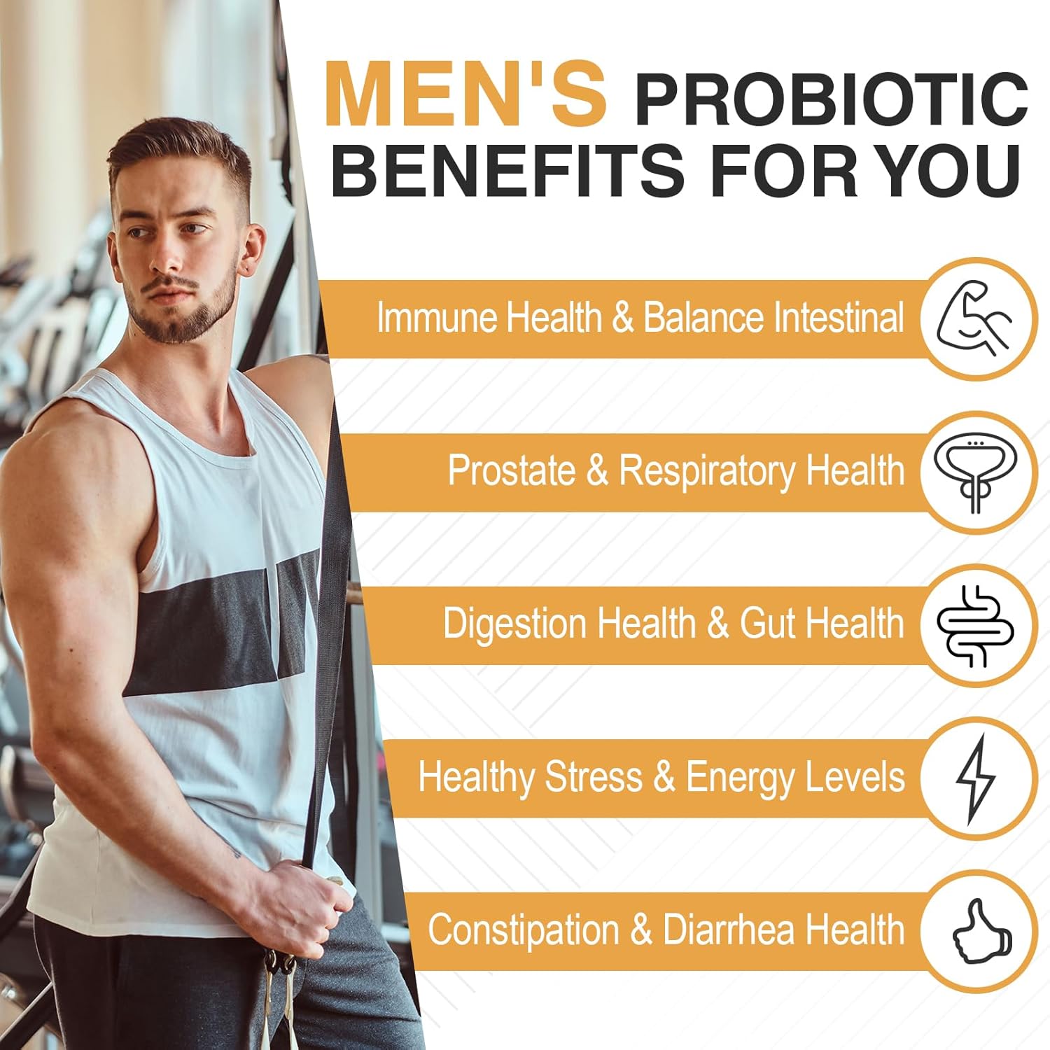 Men's Probiotic Supplement with 500 Billion CFUs & 12 Strains, Turmeric, Cranberry, Goji - Digestive, Immune, Urinary Tract Health - 60-Day Supply