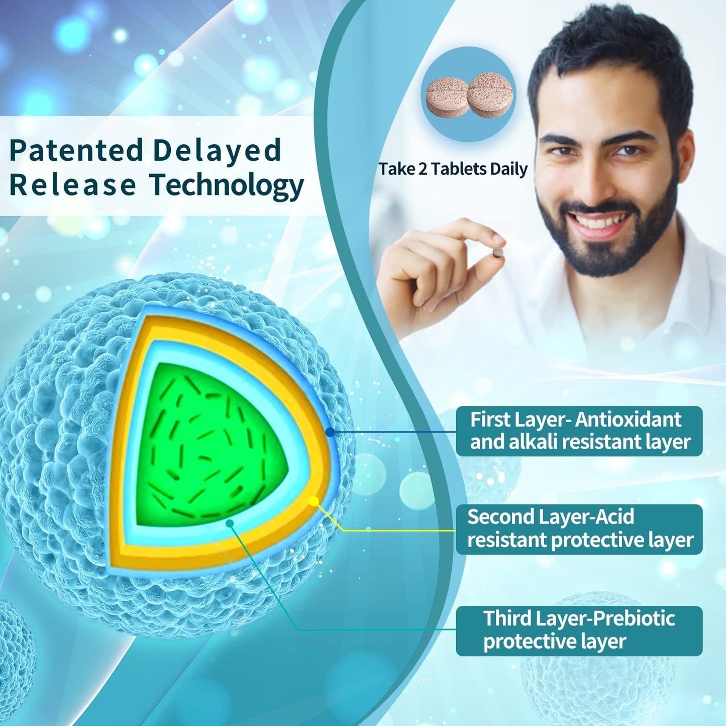 Men's Probiotic Supplement with Prebiotics for Digestive and Immune Health - 60 Billion CFUs, 14 Strains - 90 Tablets