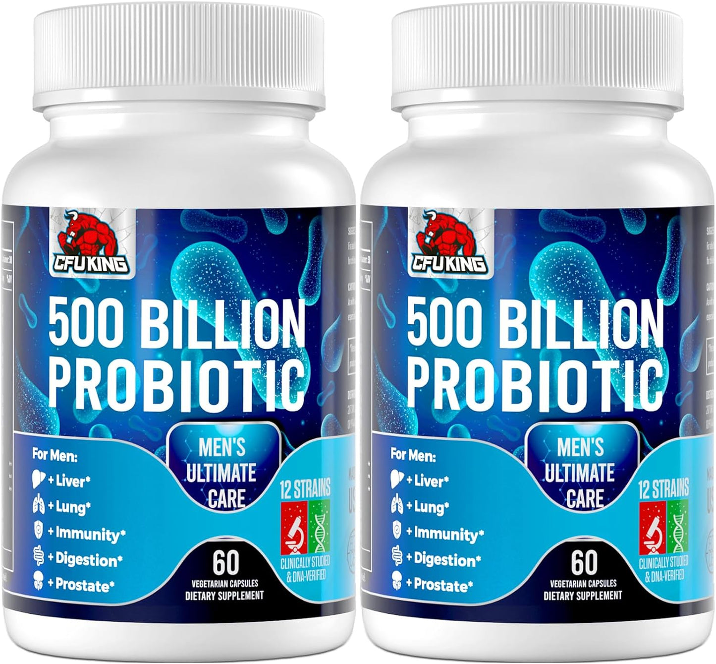 Men's Probiotic with 500 Billion CFU, 12 Strains, 4 Prebiotic Fiber - Digestive & Immune Support (120 Capsules)