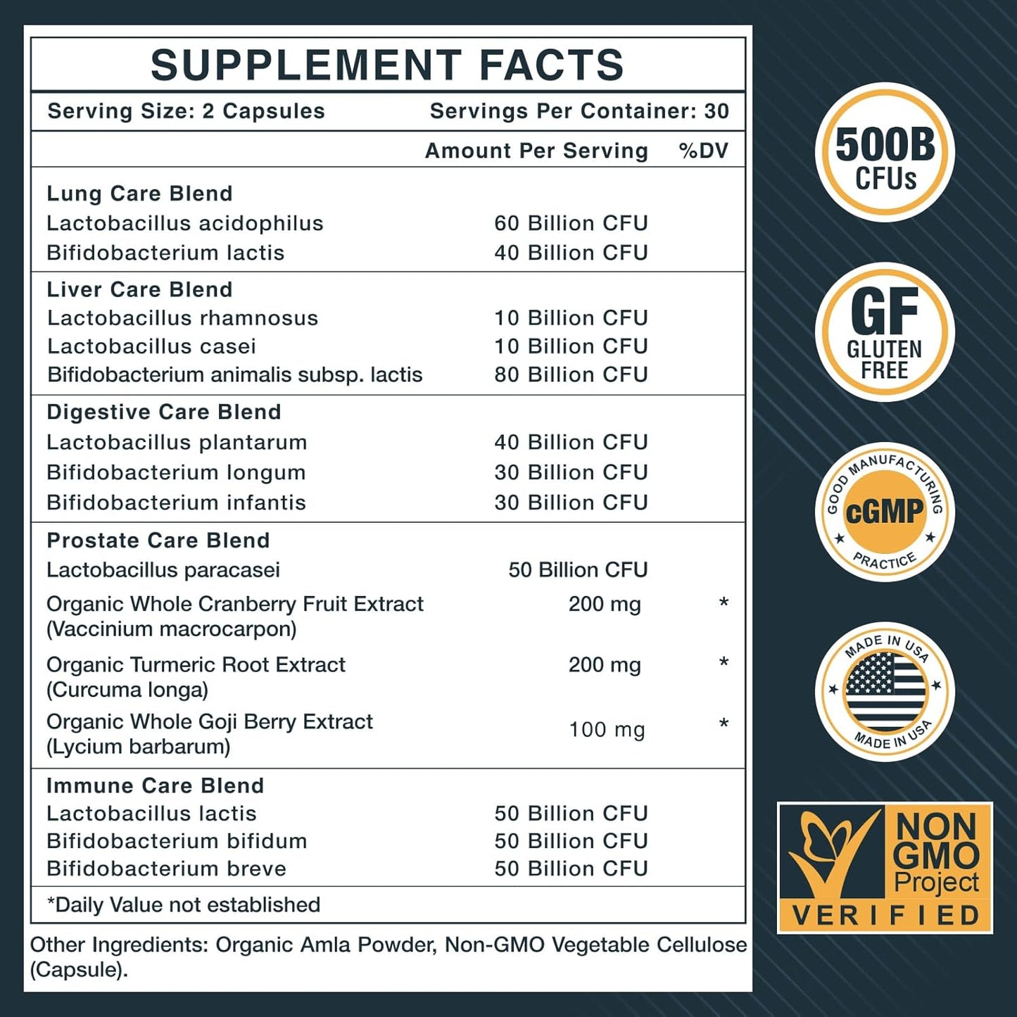 Men's Probiotic with 500 Billion CFUs, Turmeric, Cranberry, and Goji - Boost Digestive and Immune Health, 30-Day Supply