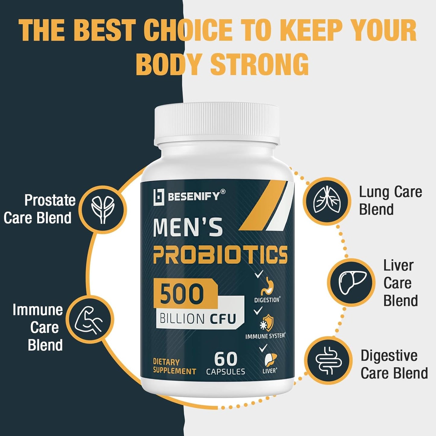 Men's Probiotic with 500 Billion CFUs, Turmeric, Cranberry, and Goji - Boost Digestive and Immune Health, 30-Day Supply