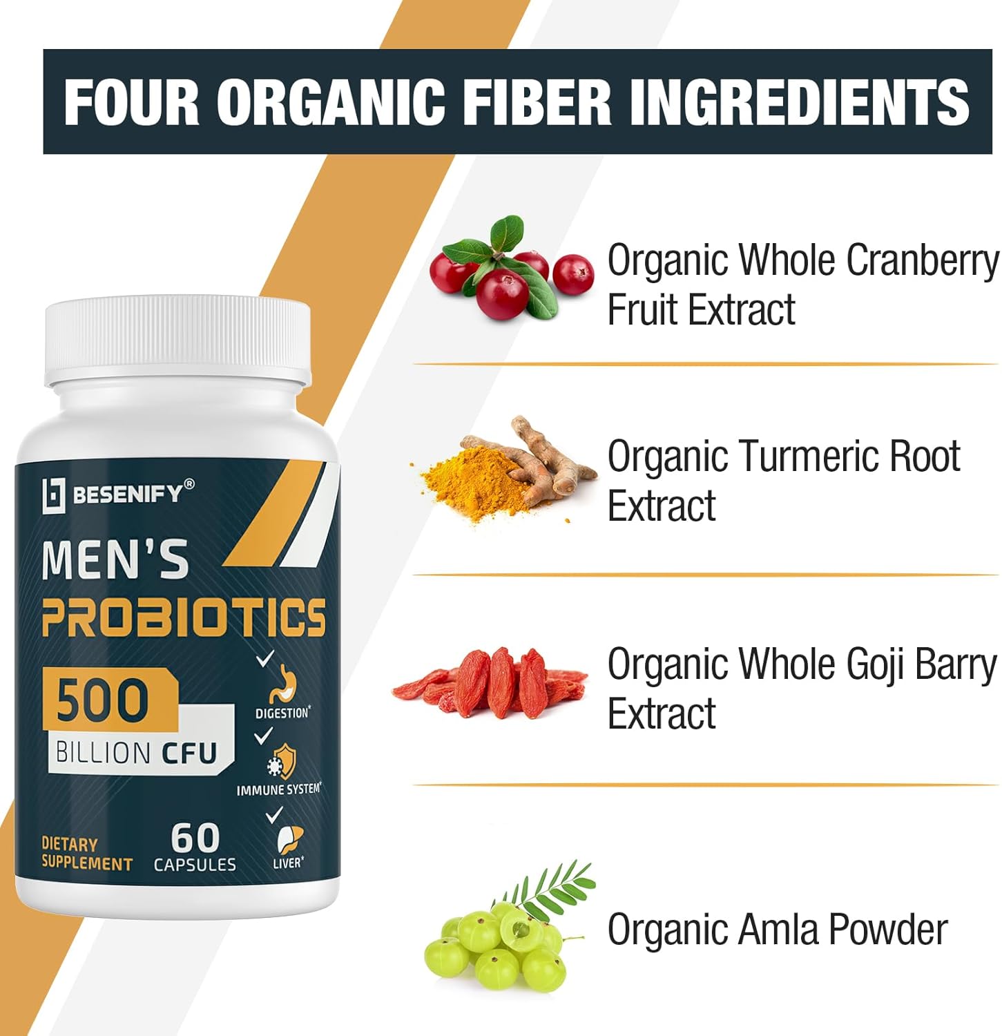 Men's Probiotic with 500 Billion CFUs, Turmeric, Cranberry, and Goji - Boost Digestive and Immune Health, 30-Day Supply