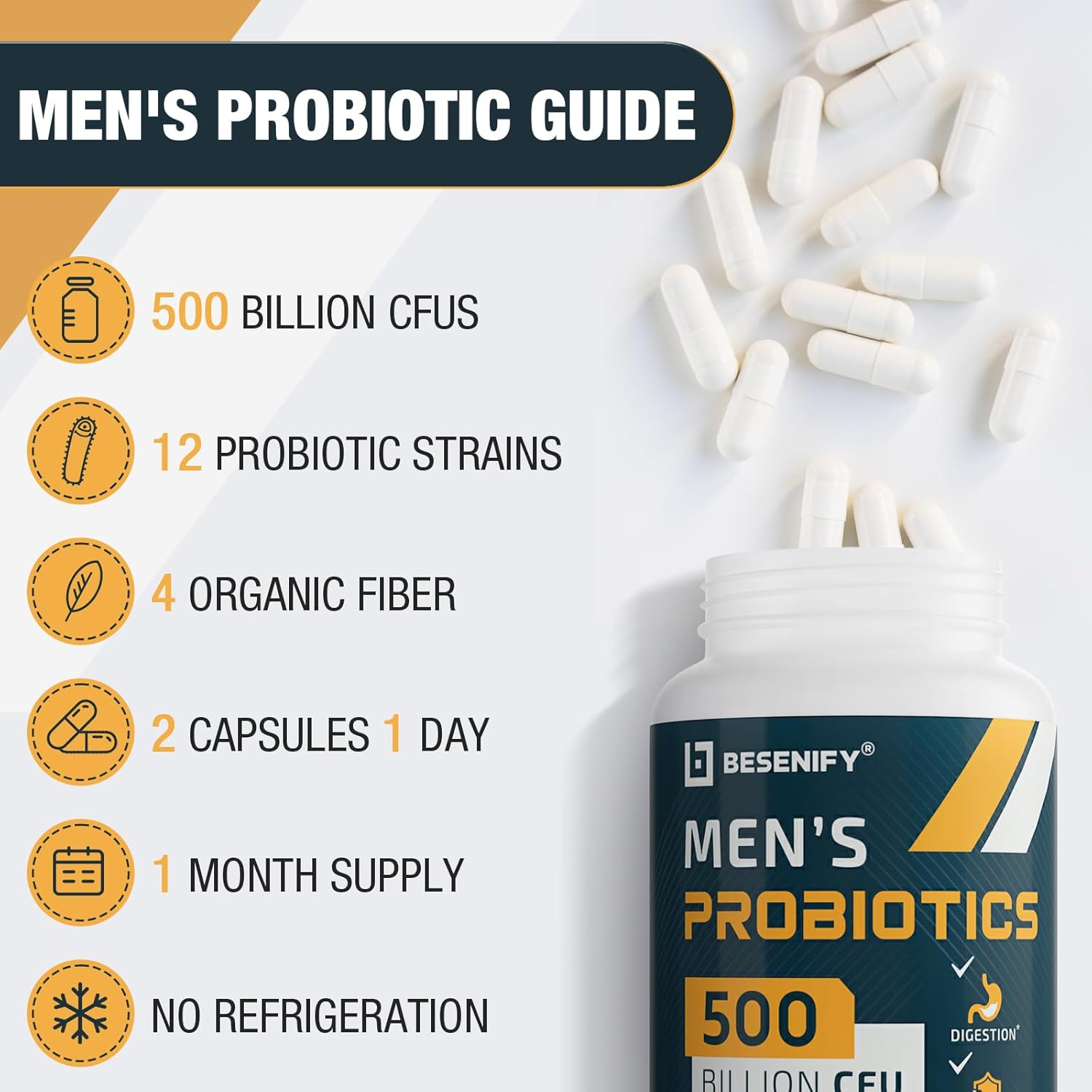 Men's Probiotic with 500 Billion CFUs, Turmeric, Cranberry, and Goji - Boost Digestive and Immune Health, 30-Day Supply