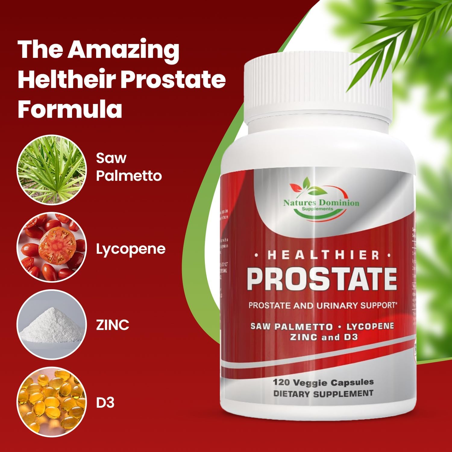 Men's Prostate Health Supplement with Saw Palmetto, Lycopene, Zinc, and Vitamin D3 for Bladder Control and Prostate Support