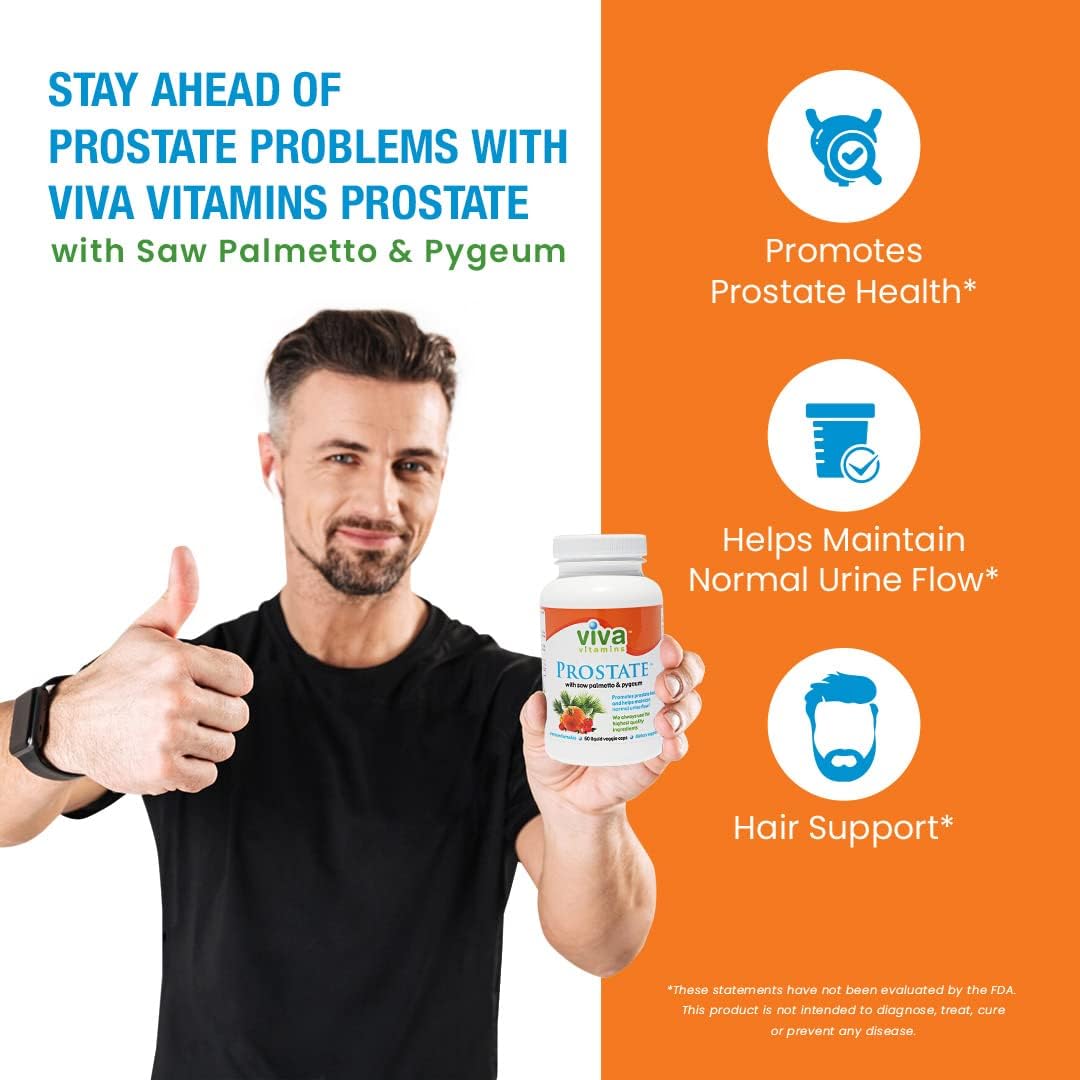 Men's Prostate Health Supplements with Pygeum, Pumpkin Seed Oil, Saw Palmetto - Prostate Formula for Bladder Health - 60 Veggie Capsules