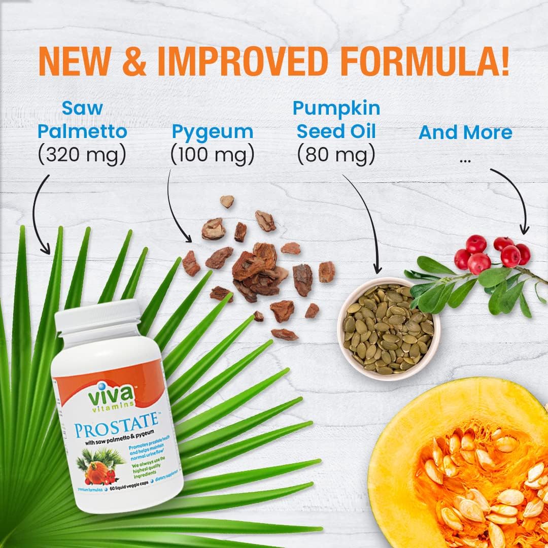 Men's Prostate Health Supplements with Pygeum, Pumpkin Seed Oil, Saw Palmetto - Prostate Formula for Bladder Health - 60 Veggie Capsules