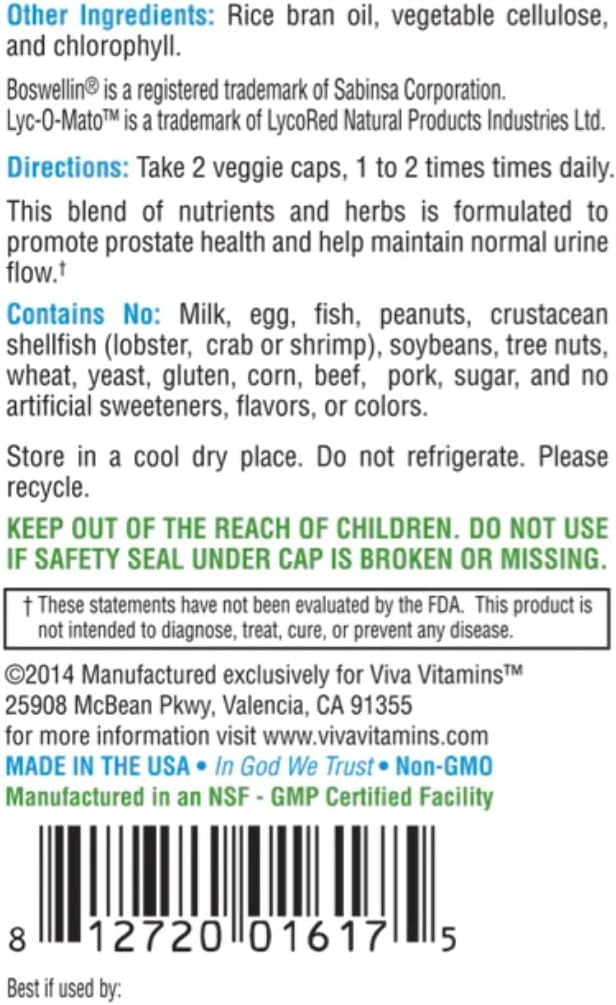 Men's Prostate Health Supplements with Pygeum, Pumpkin Seed Oil, Saw Palmetto - Prostate Formula for Bladder Health - 60 Veggie Capsules