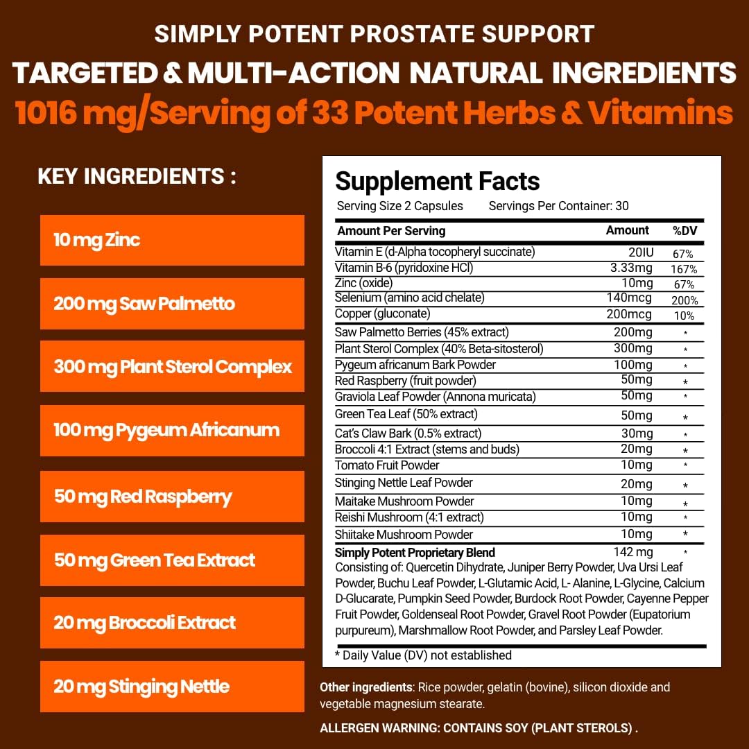 Men's Saw Palmetto Prostate Health Supplements with 33 Vitamins & Herbs - Supports Healthy Urination Frequency, Flow, and Sleep - 60 Capsules