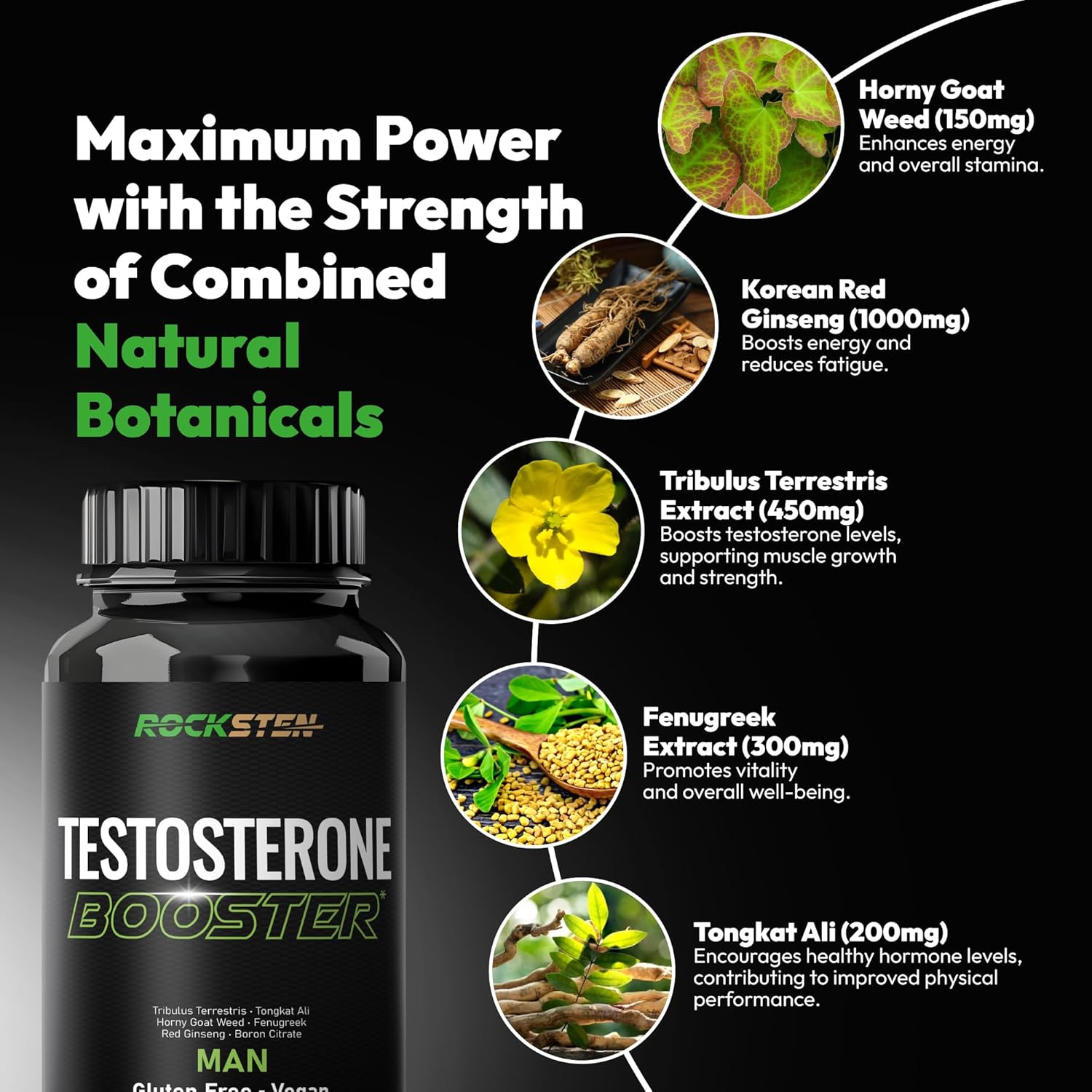 Men's Strength & Stamina Enhancer Supplement with Tribulus Terrestris & Tongkat Ali - Enhance Stamina, Energy, Muscle Growth - Test Boost Capsules for Bodybuilding & Workouts