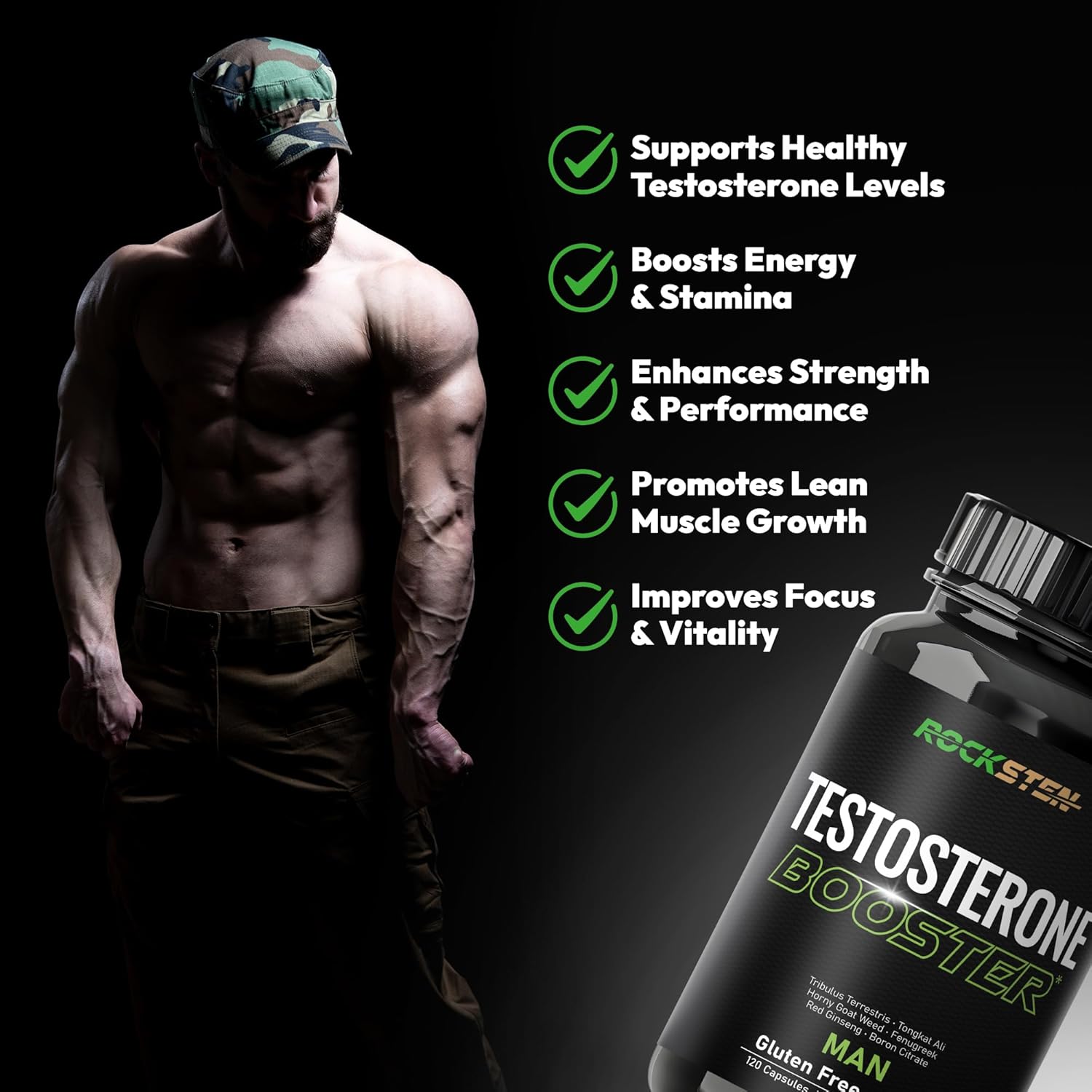 Men's Strength & Stamina Enhancer Supplement with Tribulus Terrestris & Tongkat Ali - Enhance Stamina, Energy, Muscle Growth - Test Boost Capsules for Bodybuilding & Workouts