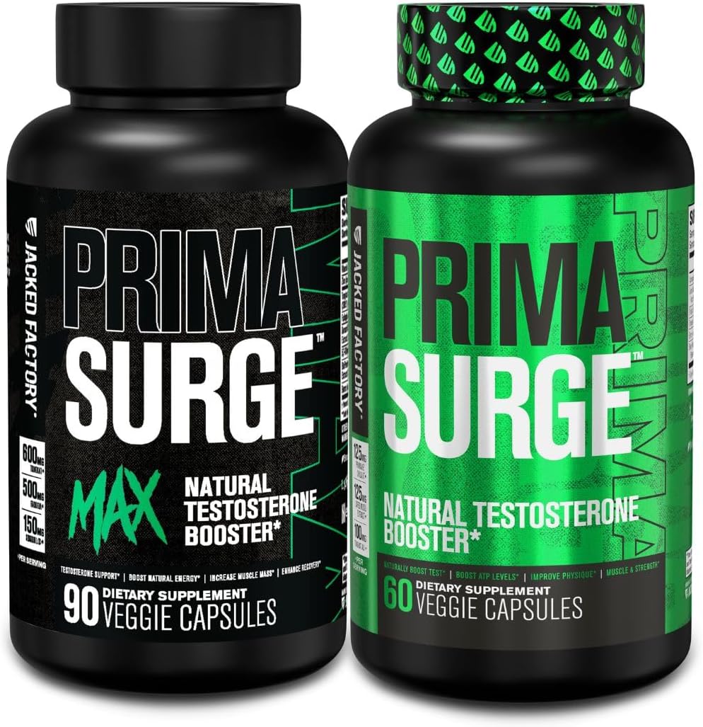 Men's Strength & Stamina Enhancers - PRIMASURGE & Primasurge Max Combo Pack - with Tongkat Ali, PrimaVie, Ashwagandha - 60 Capsules & 90 Capsules