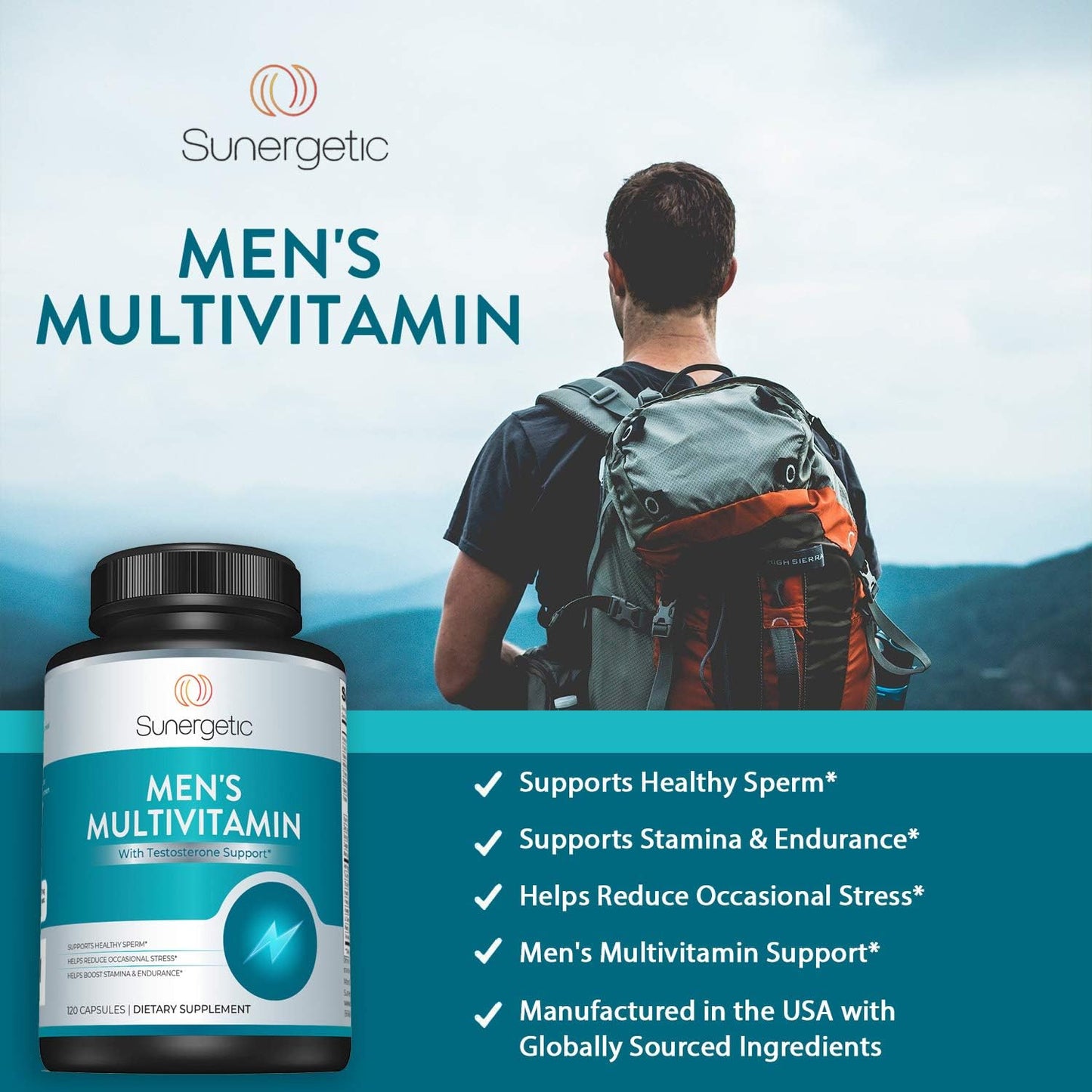 Men’s Support Supplement with Zinc, Ashwagandha, Maca, L-Carnitine & Vitamins - Boosts Energy, Stamina, Endurance & Stress Management - 120 Capsules