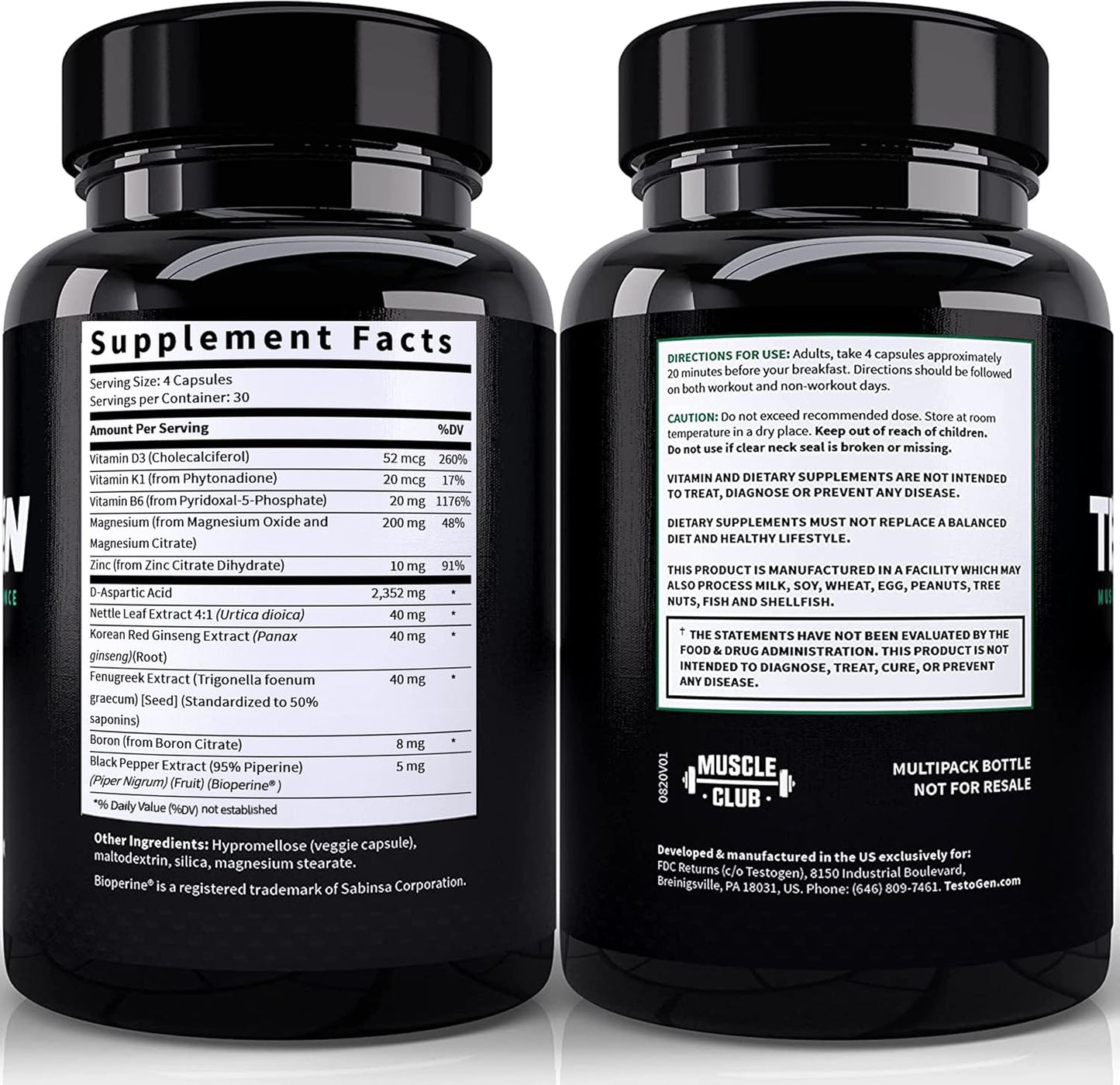 Men's TestoGen Booster - Natural Supplement for Vitality, Energy, Weight Control, Muscle Growth, and Focus - 3 Month Supply