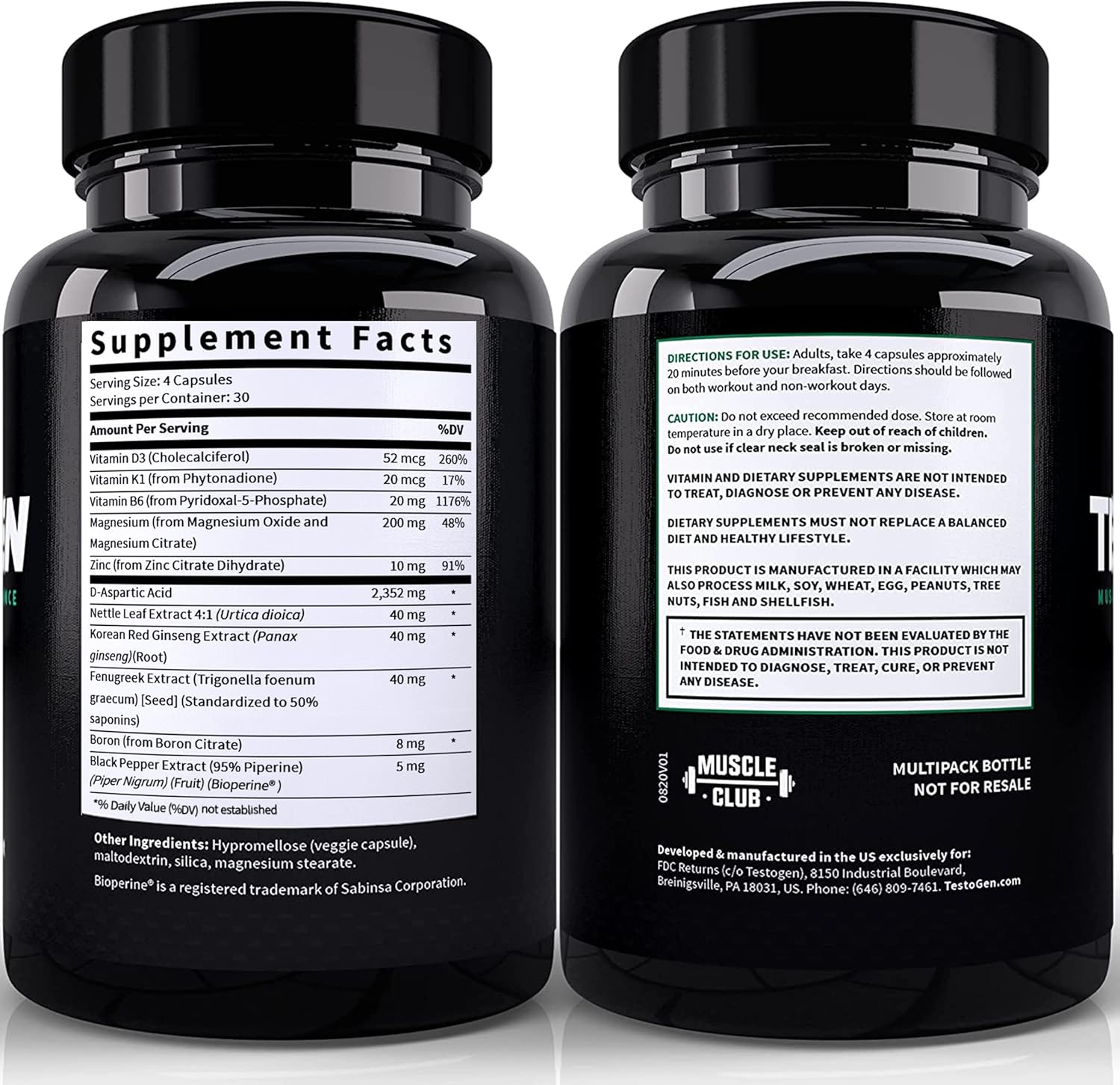 Men's TestoGen Booster - Natural Supplement for Vitality, Energy, Weight Control, Muscle Growth, and Focus - 3 Month Supply