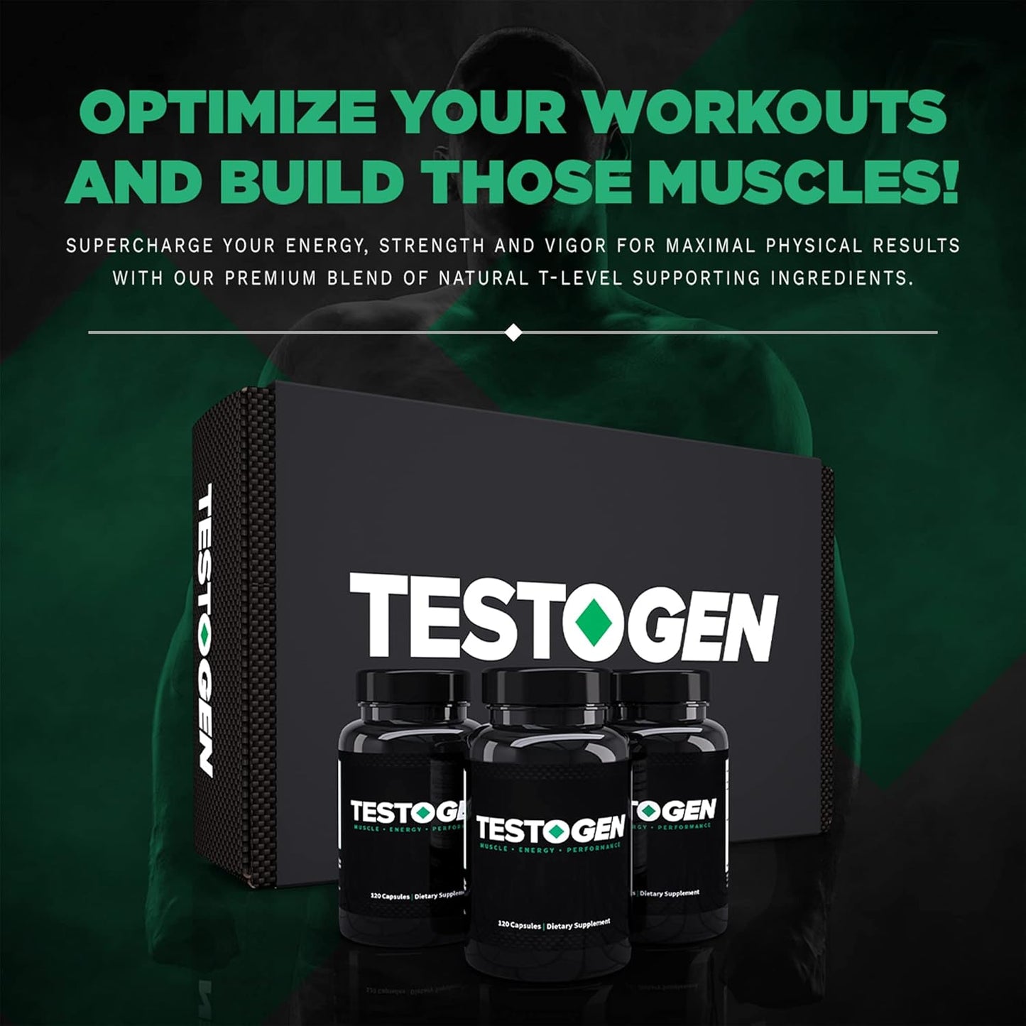 Men's TestoGen Booster - Natural Supplement for Vitality, Energy, Weight Control, Muscle Growth, and Focus - 3 Month Supply