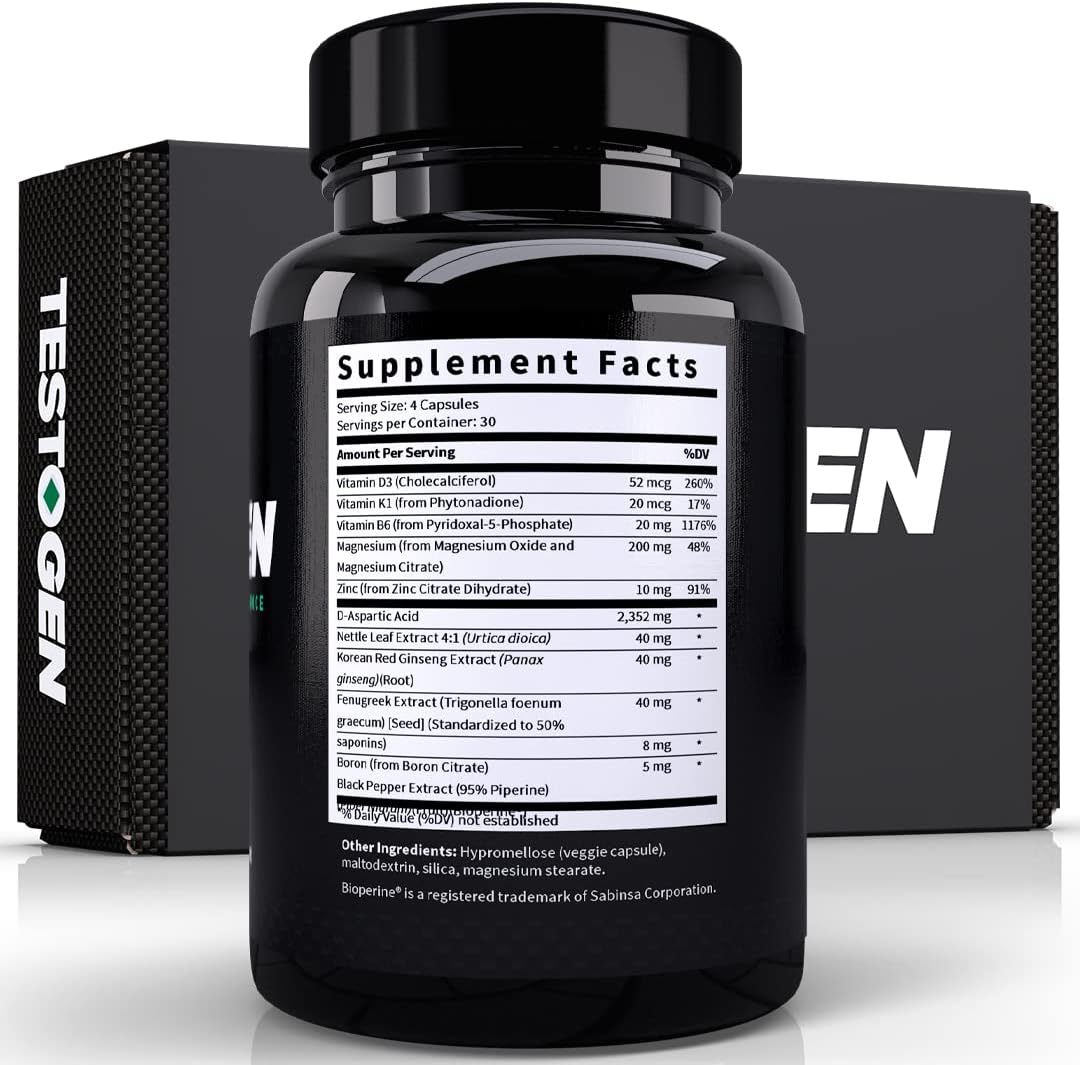 Men's TestoGen Booster - Natural Supplement for Vitality, Energy, Weight Control, Muscle Growth, and Focus - 3 Month Supply