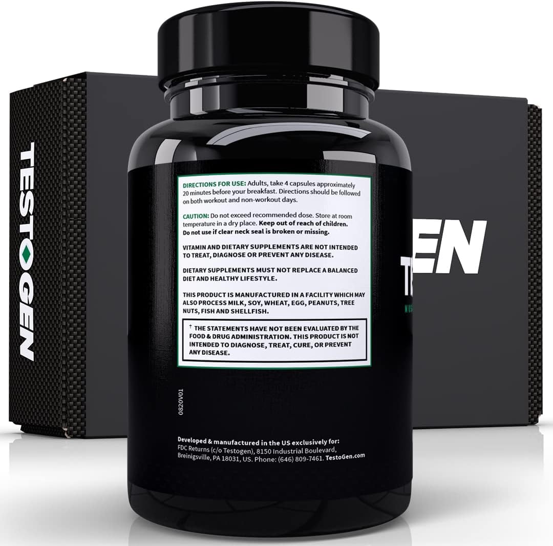 Men's TestoGen Booster - Natural Supplement for Vitality, Energy, Weight Control, Muscle Growth, and Focus - 3 Month Supply