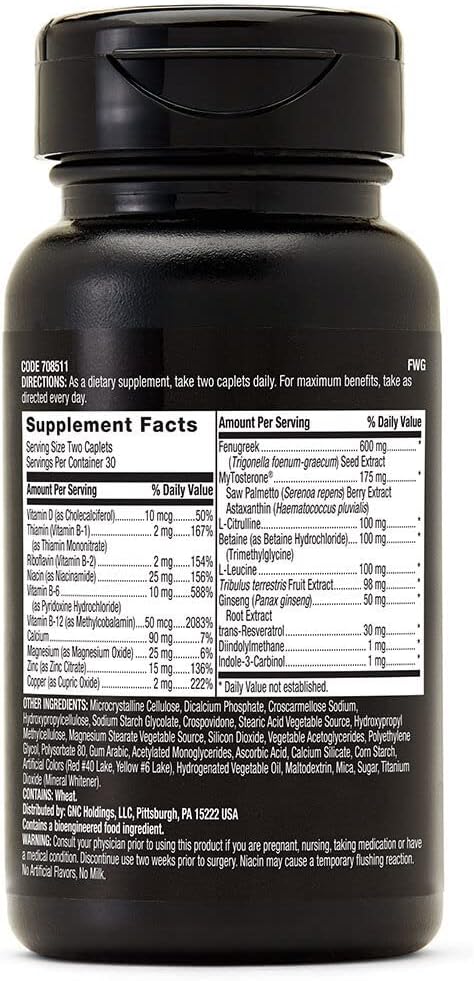 Men's Testosterone Support Caplets for Healthy Testosterone and Sexual Health, 60 Count