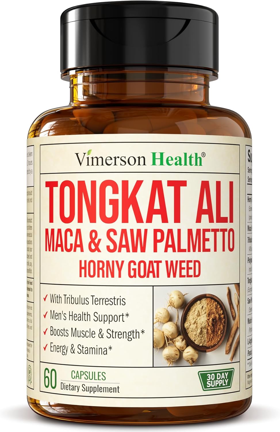 Men's Testosterone Support Capsules with Tongkat Ali, Maca Root, and Horny Goat Weed - Energy Supplements with Tribulus Terrestris and Saw Palmetto Extract - 60 Capsules