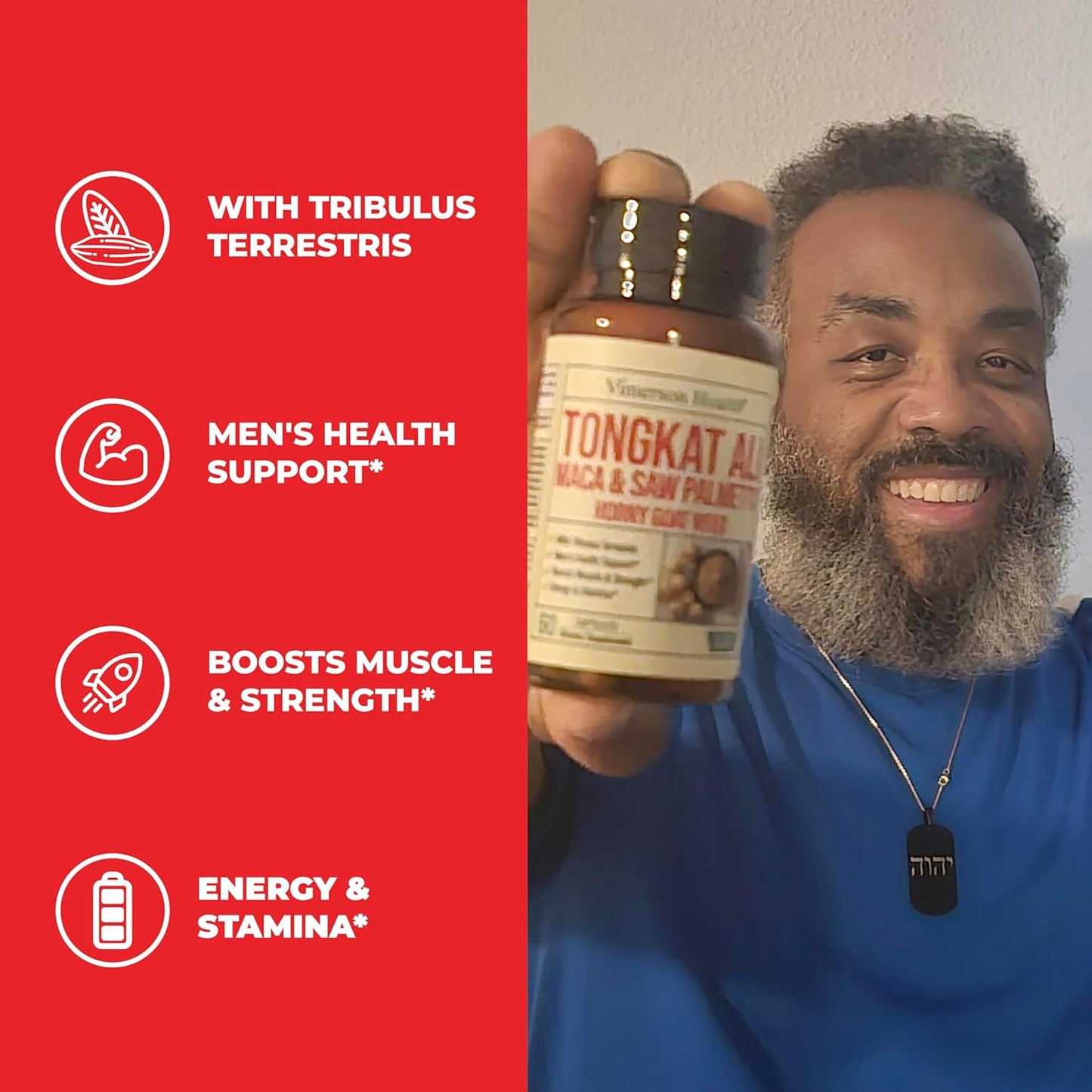 Men's Testosterone Support Capsules with Tongkat Ali, Maca Root, and Horny Goat Weed - Energy Supplements with Tribulus Terrestris and Saw Palmetto Extract - 60 Capsules