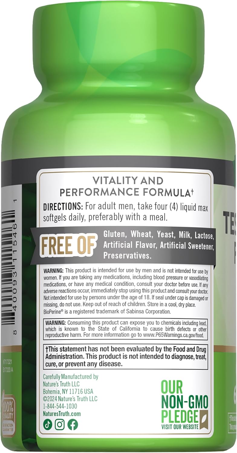 Men's Testosterone Support Supplement | 60 Softgels | Natural, Non-GMO, Gluten-Free Formula by Nature's Truth