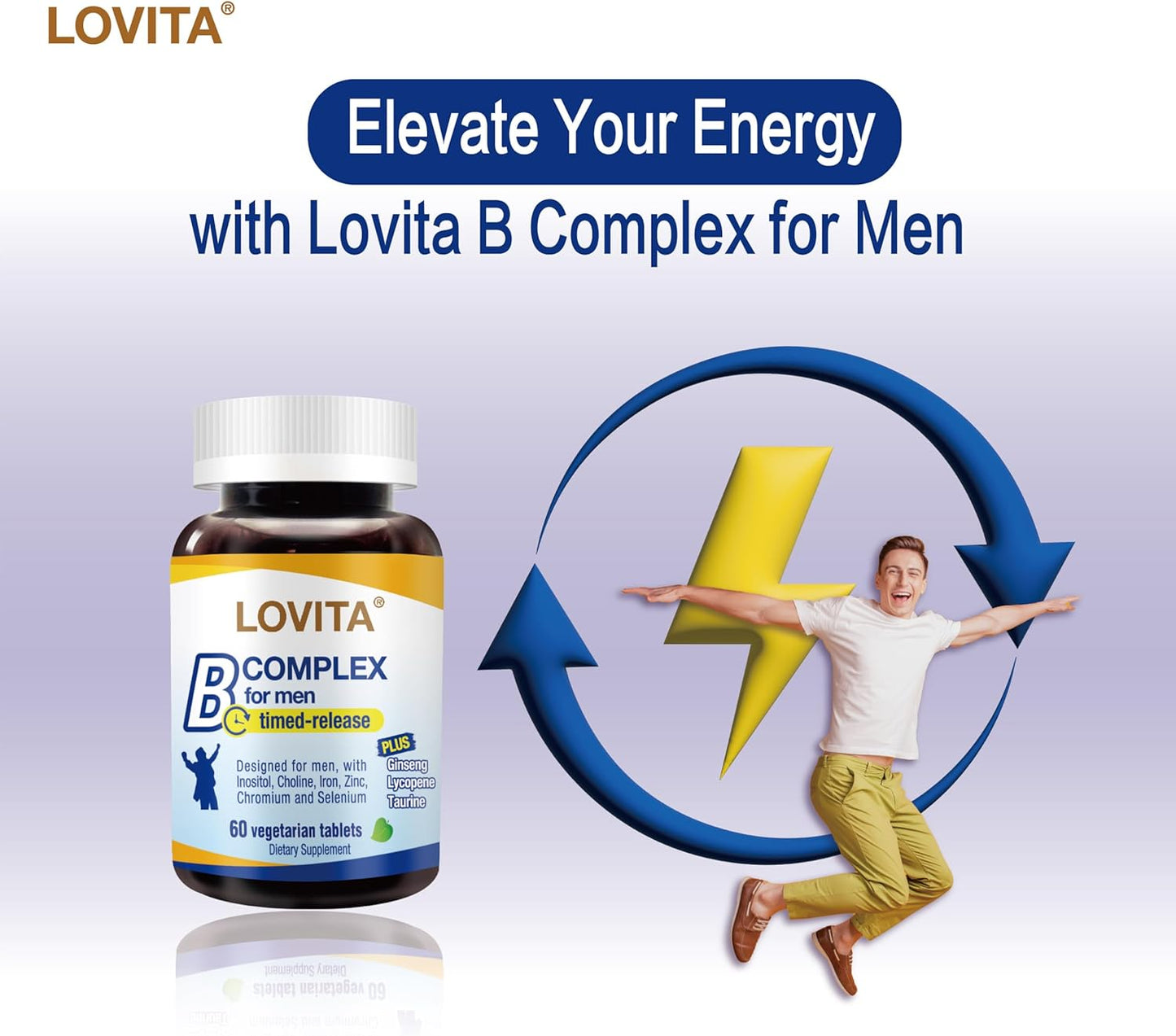 Men's Timed-Release B Complex Supplement - Boost Energy & Metabolism with 10 Vitamin Bs - Vegetarian Tablets (60 Count)