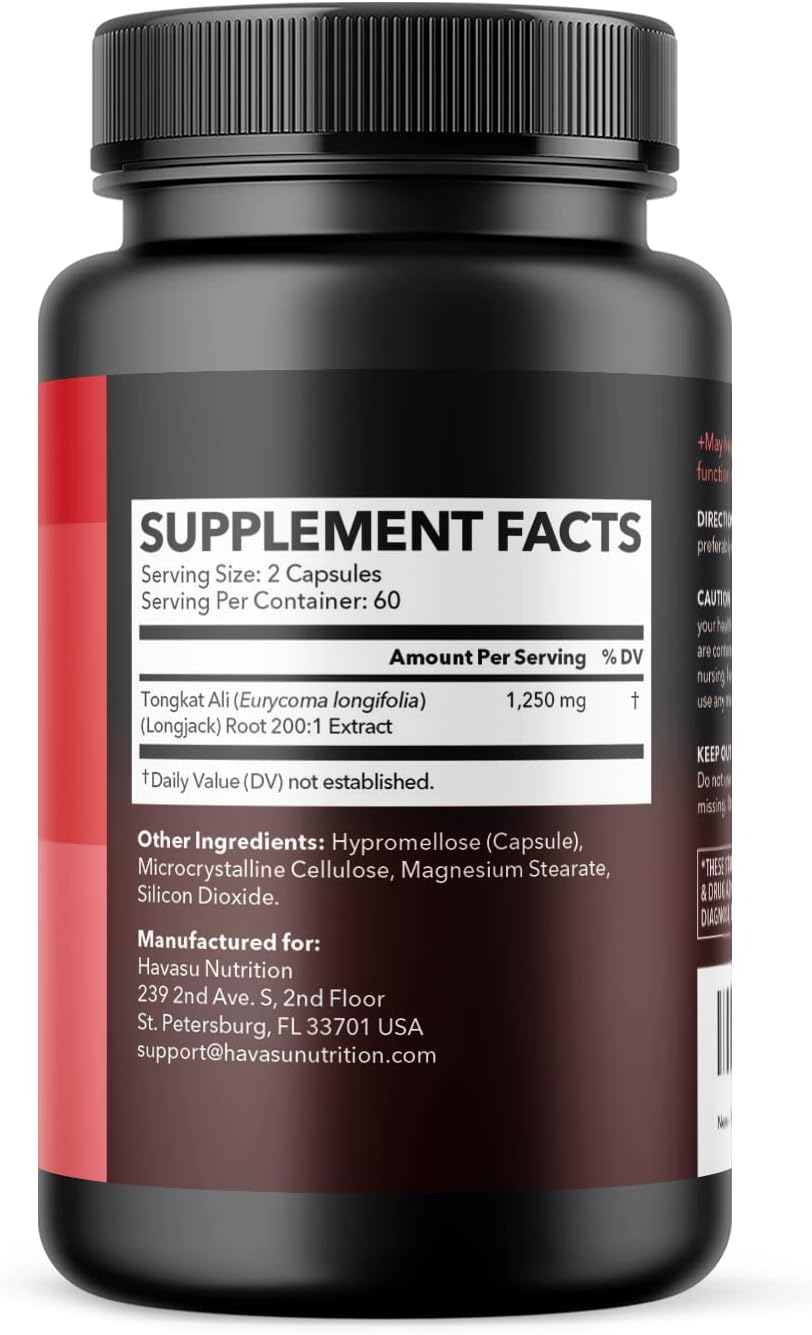 Men's Tongkat Ali Longjack Capsules - 1,250mg Per Serving - Eurycoma Longifolia Extract - Supports Male Health, Energy, Performance - 120 Count - Non-GMO, Vegetarian - 2 Month Supply