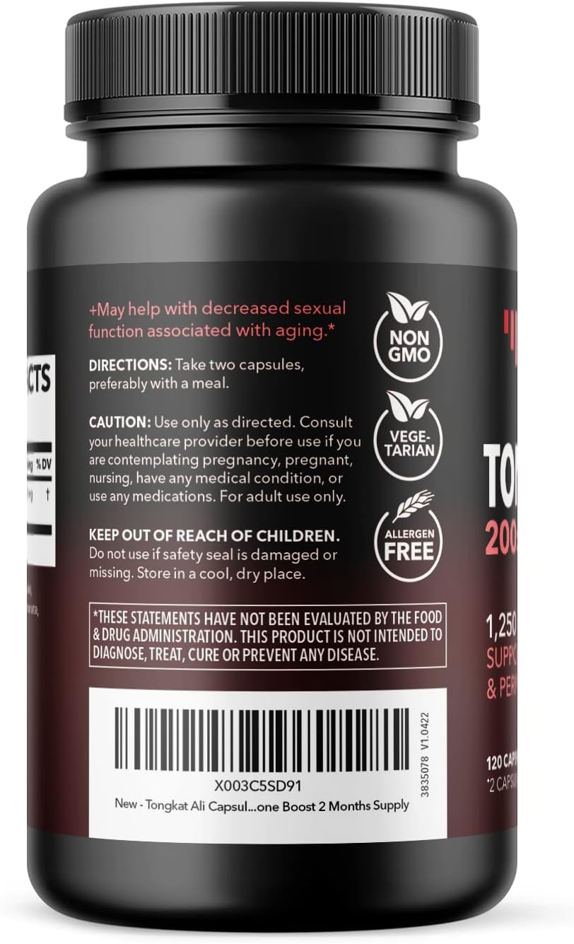 Men's Tongkat Ali Longjack Capsules - 1,250mg Per Serving - Eurycoma Longifolia Extract - Supports Male Health, Energy, Performance - 120 Count - Non-GMO, Vegetarian - 2 Month Supply