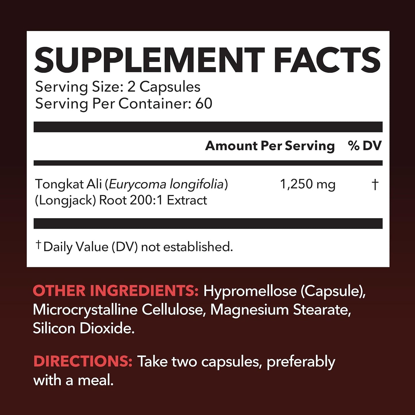 Men's Tongkat Ali Longjack Capsules - 1,250mg Per Serving - Eurycoma Longifolia Extract - Supports Male Health, Energy, Performance - 120 Count - Non-GMO, Vegetarian - 2 Month Supply