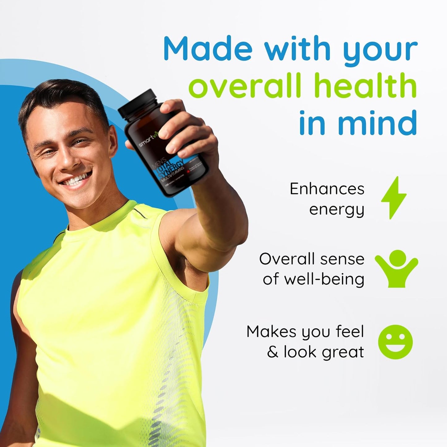 Men's Total Synergy Multivitamins with Saw Palmetto - Vegan Formula for Energy, Brain, Heart, and Eye Health - 120 Tablets for Ages 25-65+