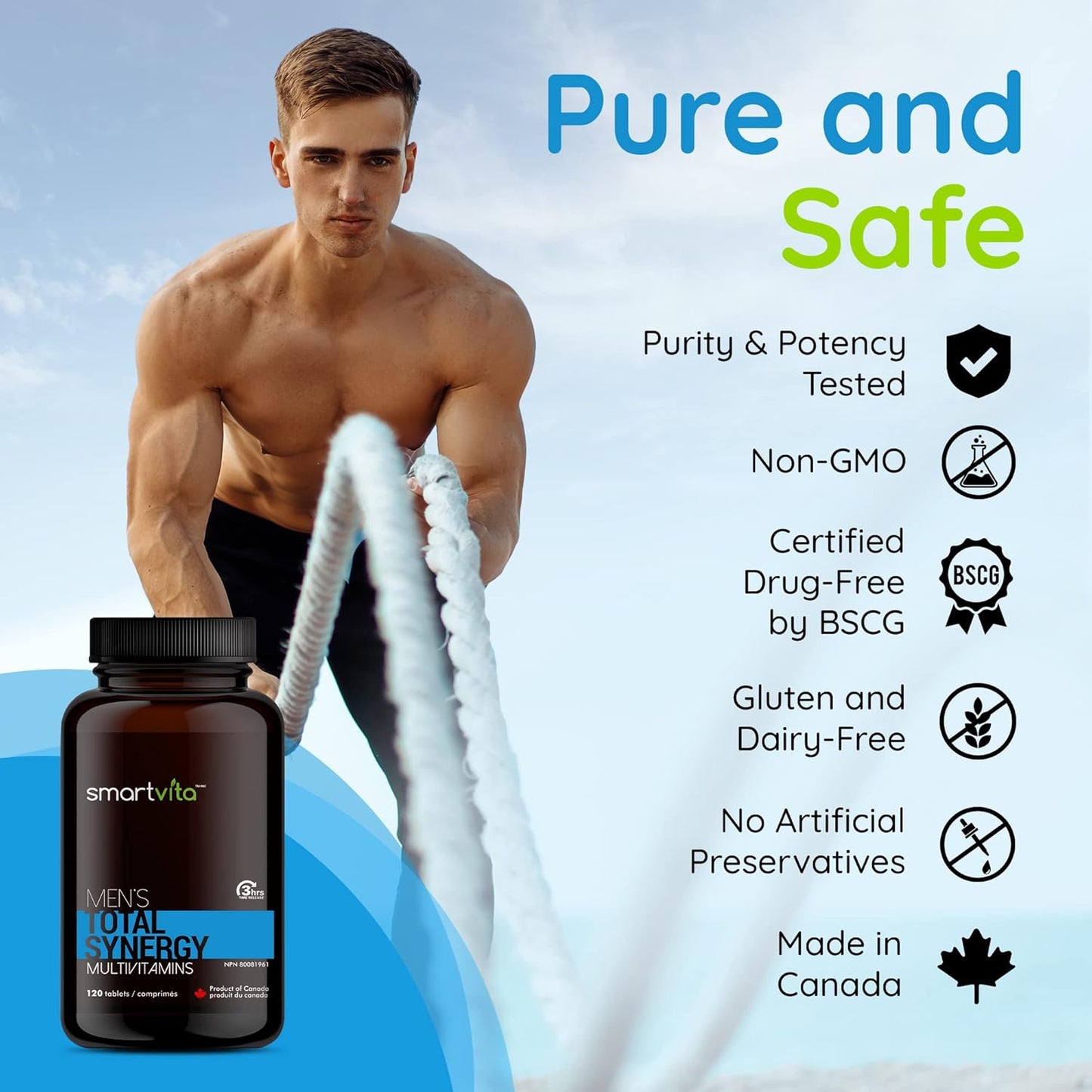 Men's Total Synergy Multivitamins with Saw Palmetto - Vegan Formula for Energy, Brain, Heart, and Eye Health - 120 Tablets for Ages 25-65+
