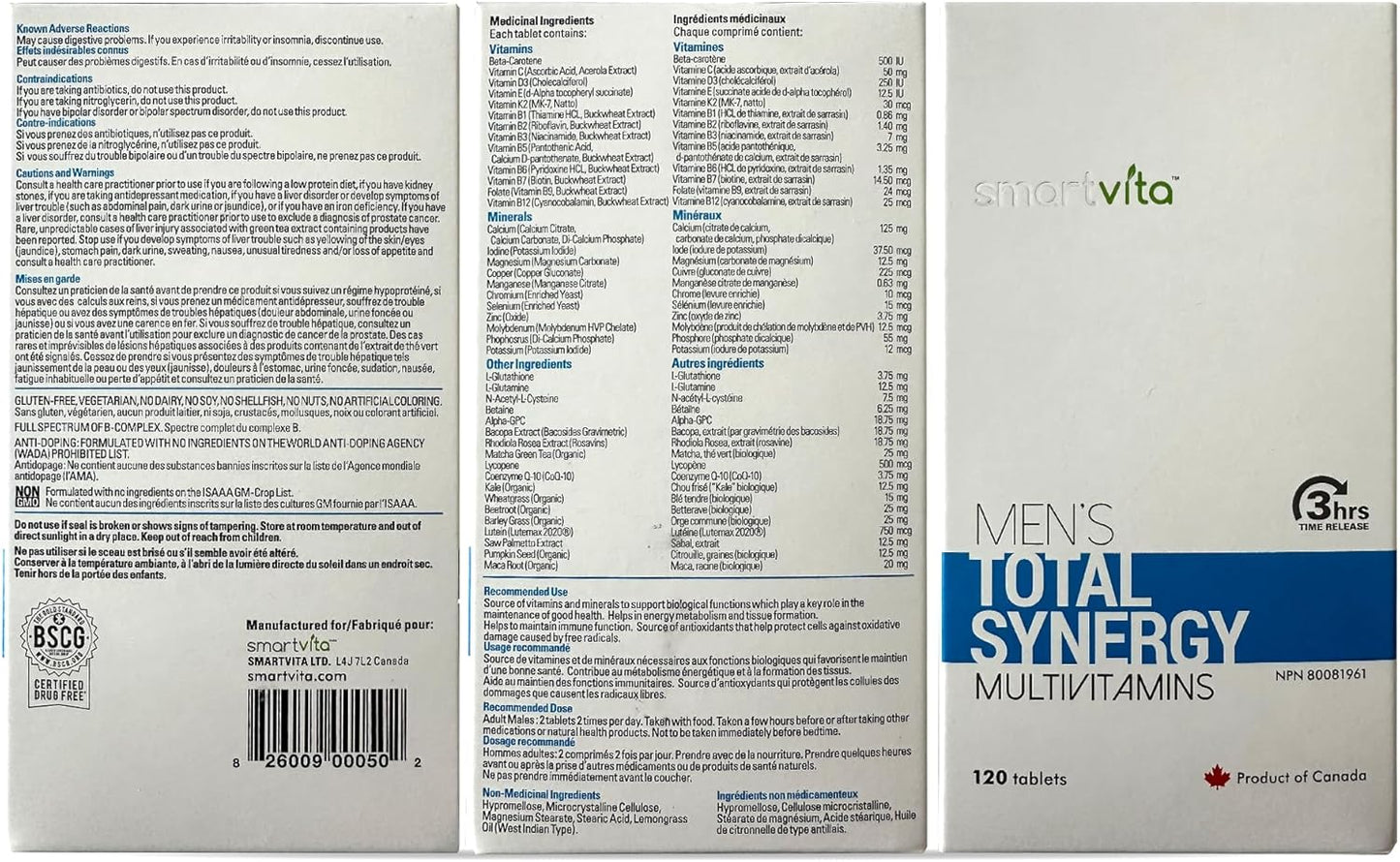 Men's Total Synergy Multivitamins with Saw Palmetto - Vegan Formula for Energy, Brain, Heart, and Eye Health - 120 Tablets for Ages 25-65+