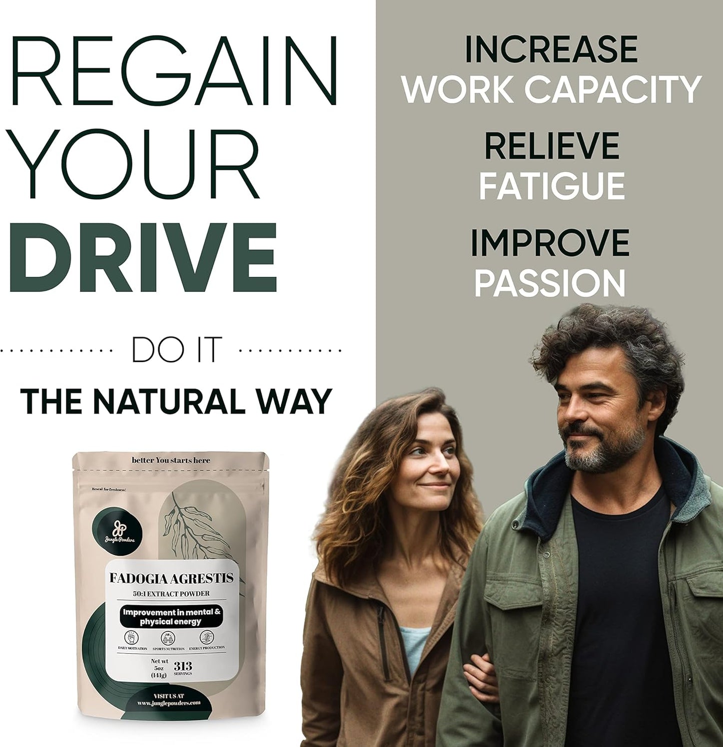 Men's Traditional Health Support Powder - Fadogia Agrestis & Black Ant Extract 50:1 & 30:1 Ratio, 313 Servings, 5oz - Boost Drive & Passion