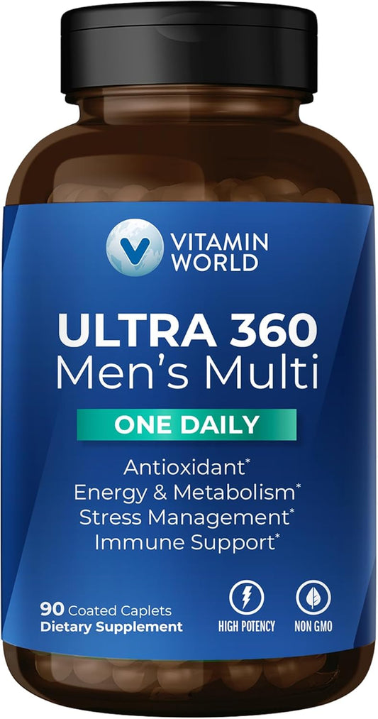 Men's Ultra 360 Multivitamin with Minerals, Herbs & Antioxidants - 90 Caplets for Energy & Immune Support