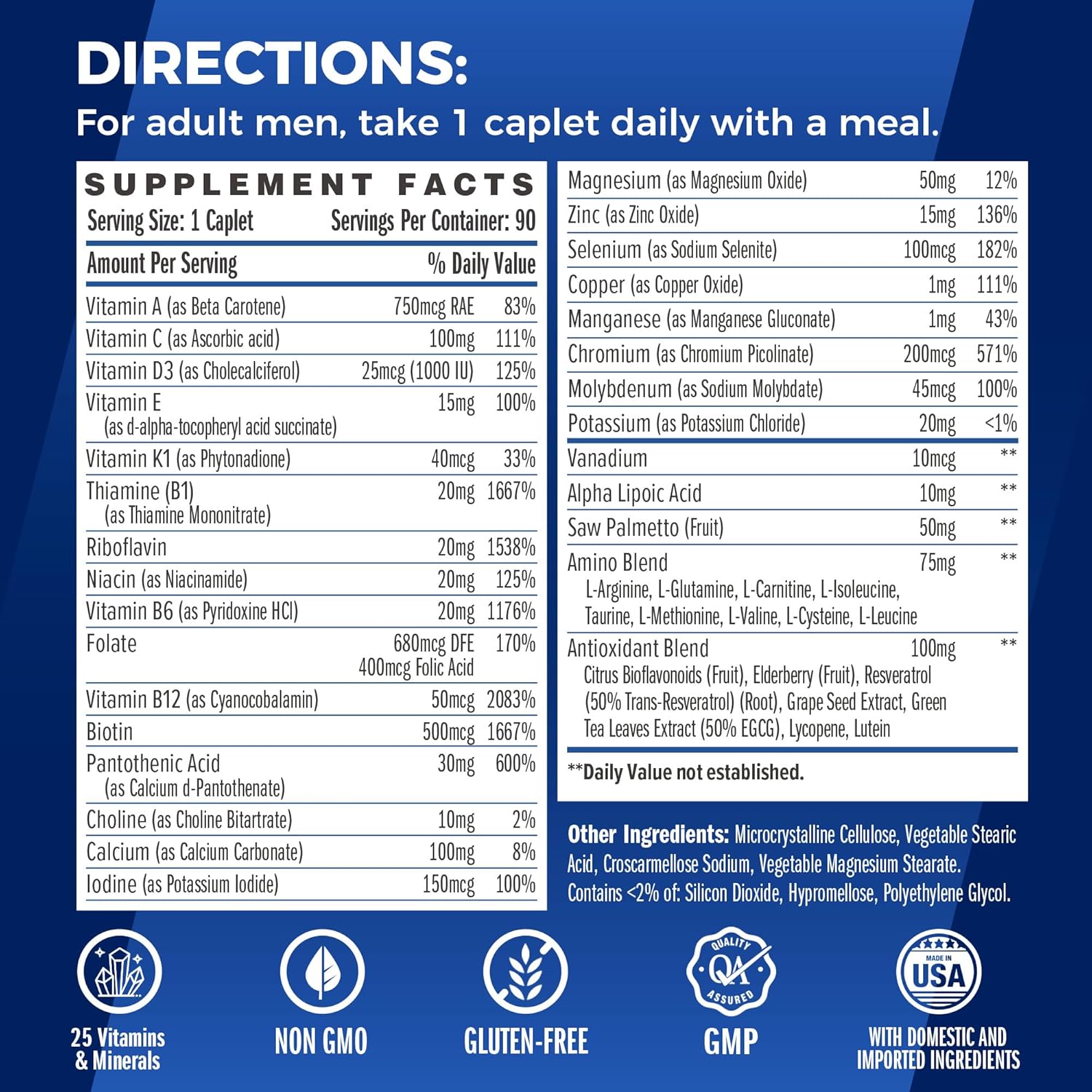 Men's Ultra 360 Multivitamin with Minerals, Herbs & Antioxidants - 90 Caplets for Energy & Immune Support