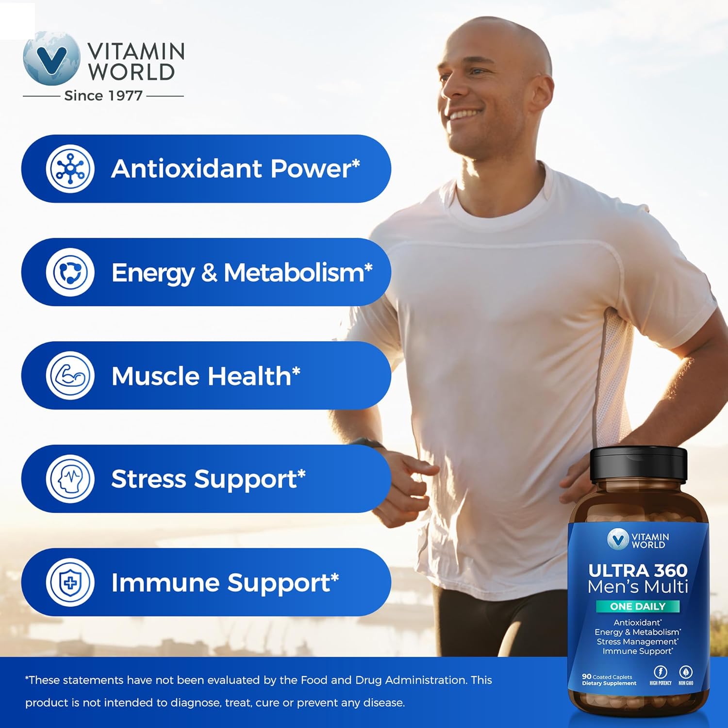 Men's Ultra 360 Multivitamin with Minerals, Herbs & Antioxidants - 90 Caplets for Energy & Immune Support