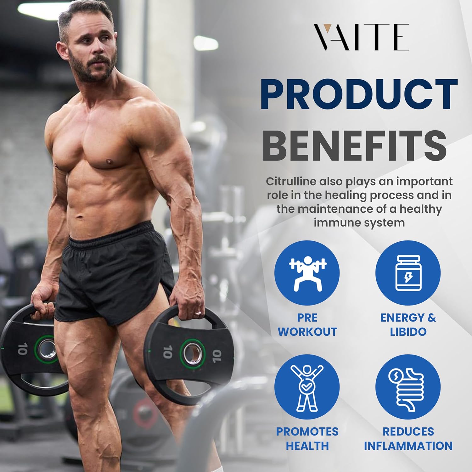 Men's VAITE L Citrulline Gummies - 1600mg Calcium Formula for Energy & Endurance, Nitric Oxide Boost - 60 Chewables