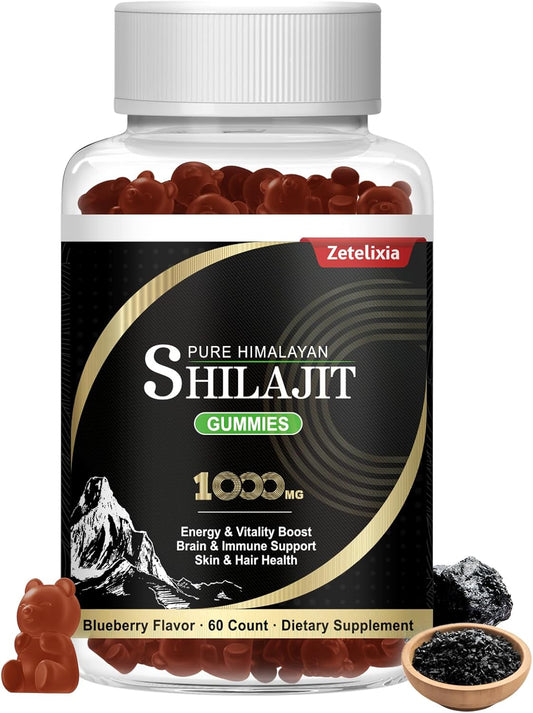 Men's Vegan Shilajit Gummies with 85+ Trace Minerals & Fulvic Acid - Energy, Brain, Immunity Support - Non-GMO, Sugar Free, Travel Size - 60 Count