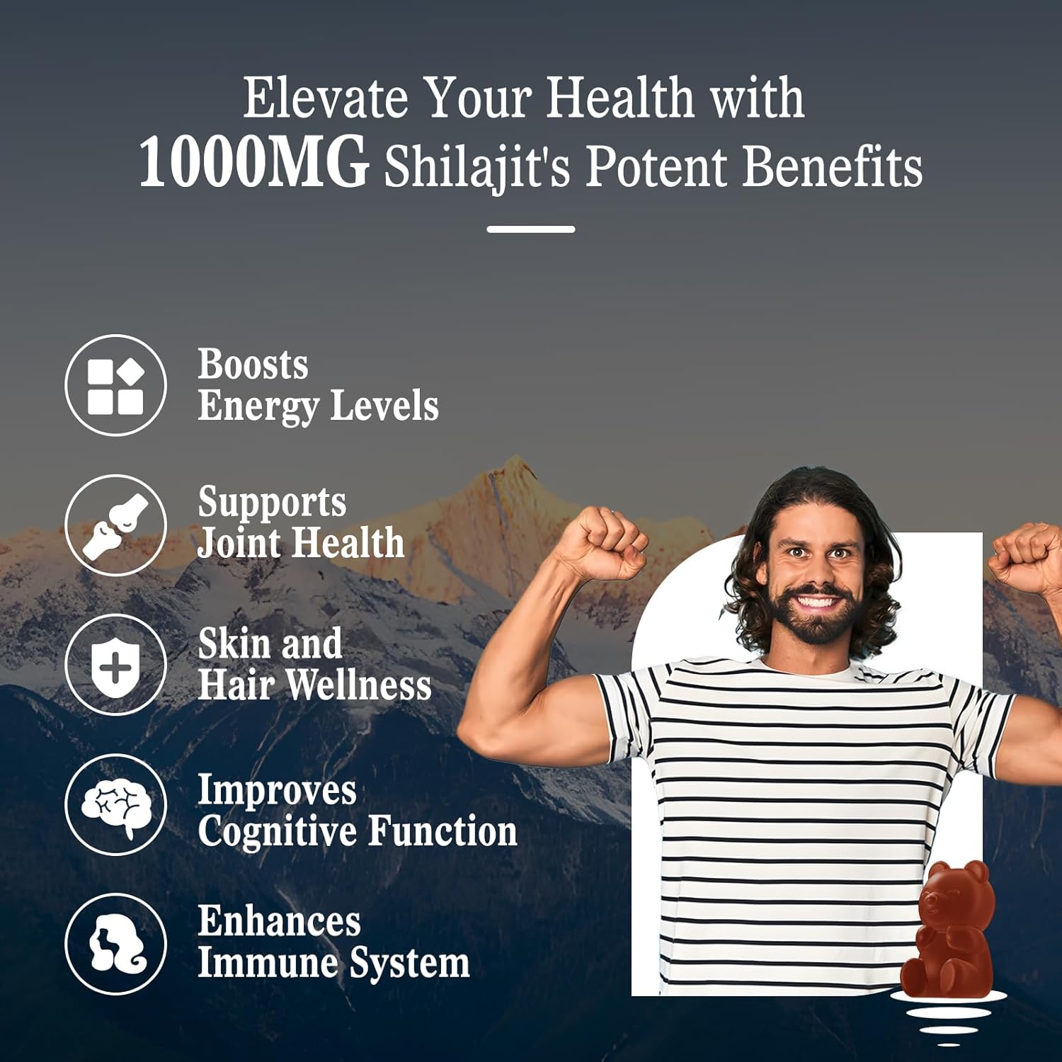 Men's Vegan Shilajit Gummies with 85+ Trace Minerals & Fulvic Acid - Energy, Brain, Immunity Support - Non-GMO, Sugar Free, Travel Size - 60 Count