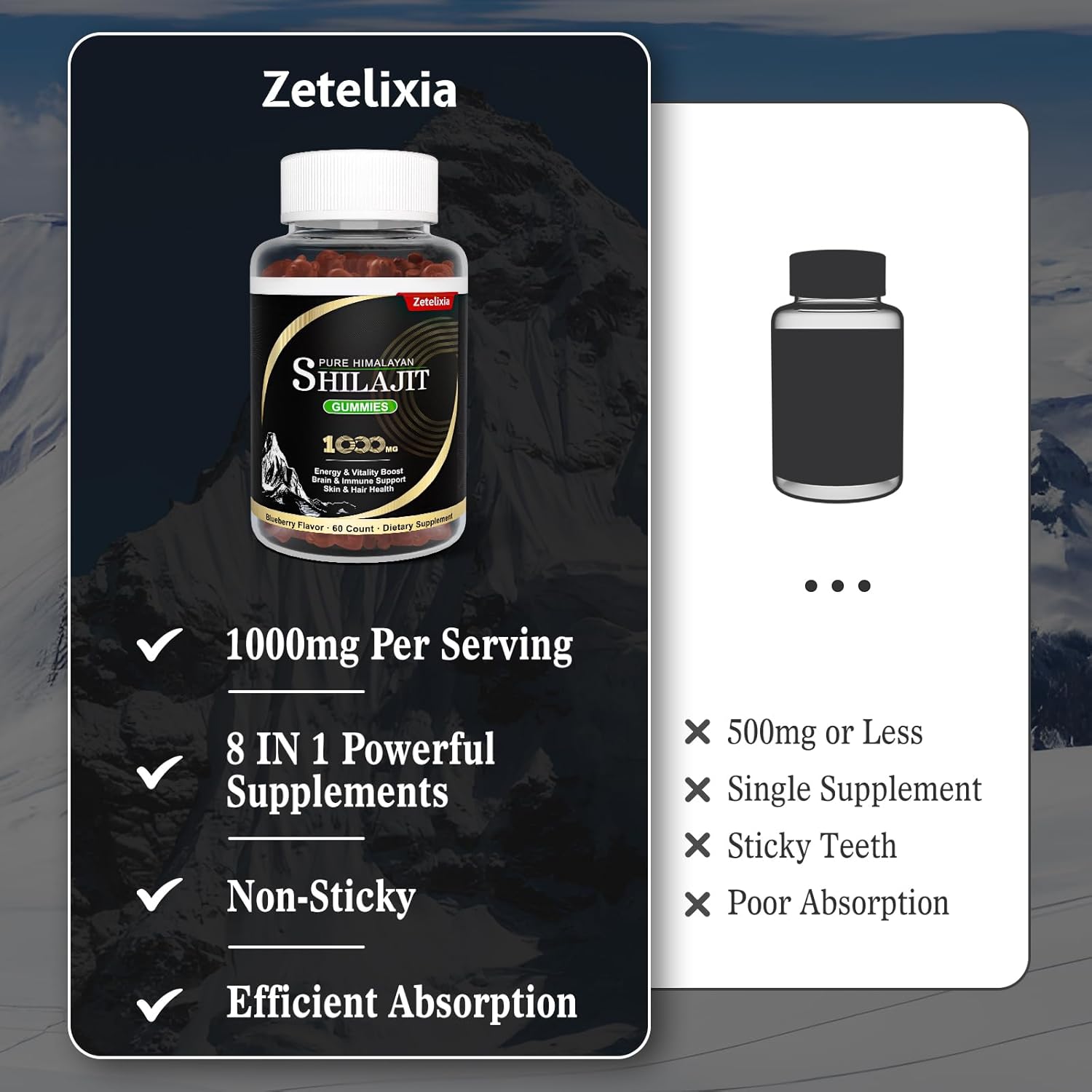 Men's Vegan Shilajit Gummies with 85+ Trace Minerals & Fulvic Acid - Energy, Brain, Immunity Support - Non-GMO, Sugar Free, Travel Size - 60 Count