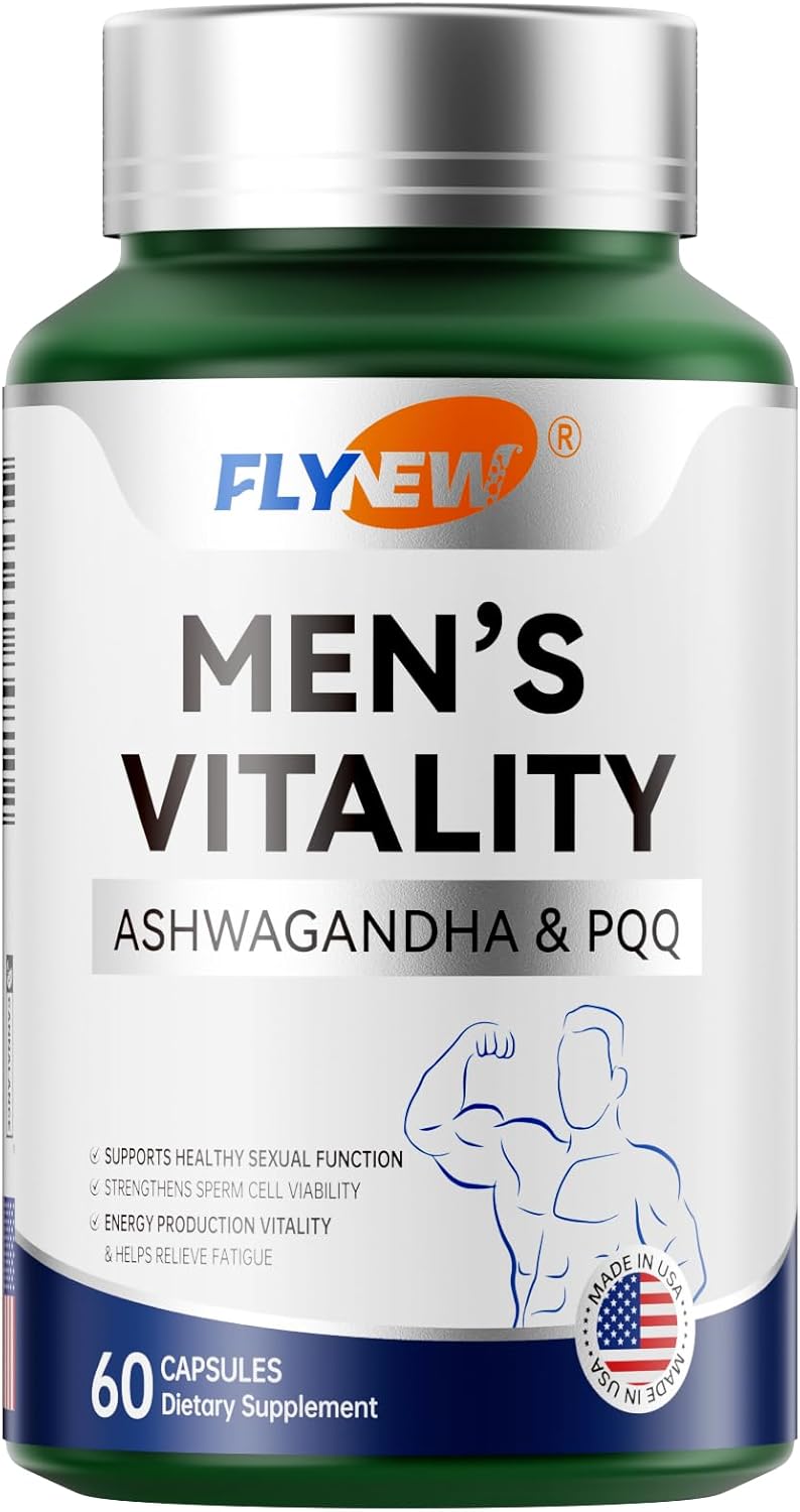 Men's Vitality & Energy Booster with Ashwagandha, PQQ, Tribulus Terrestris Extract, Vitamin D3 - 60 Capsules, USA Made
